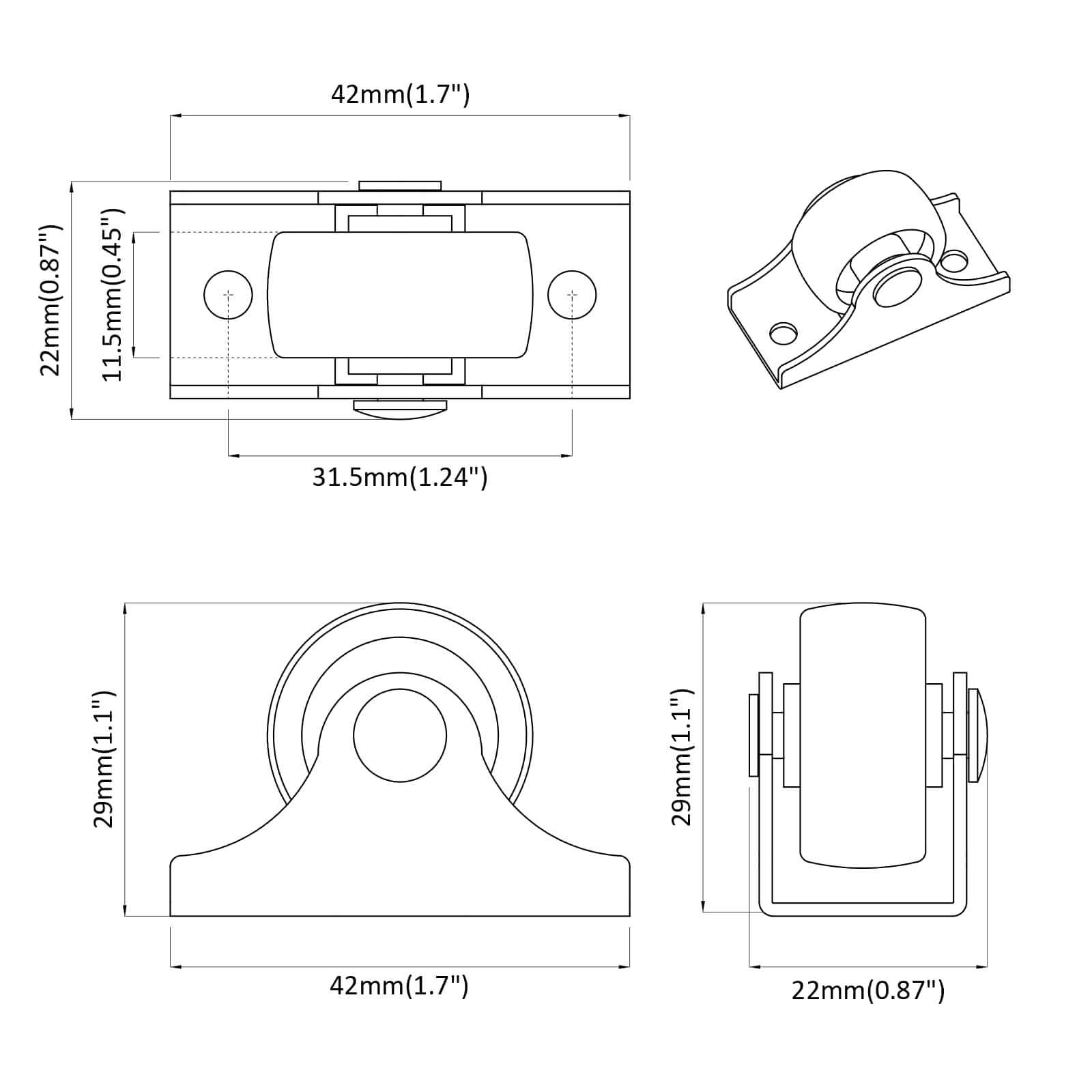 Kerekek 12 pcs fehér 42 x 11,5 x 29 mm vas