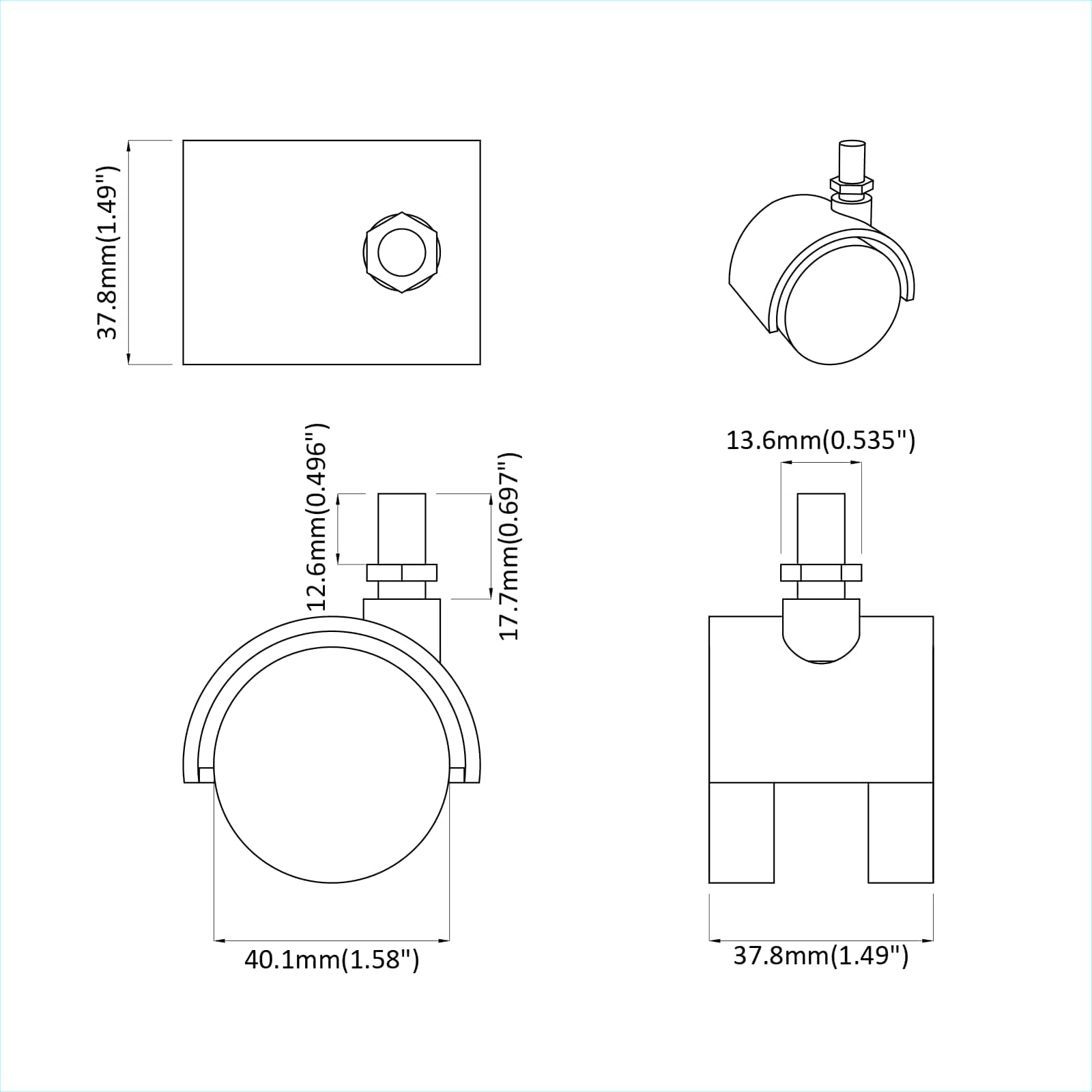 Kerekek 12 pcs fekete 40,1 x 40,1 x 37,8 mm pp és vas