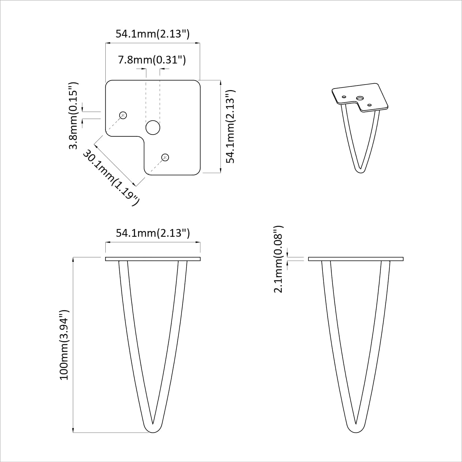 Bútor láb 2 pcs fekete 54.1 x 54.1 x 100 mm vas