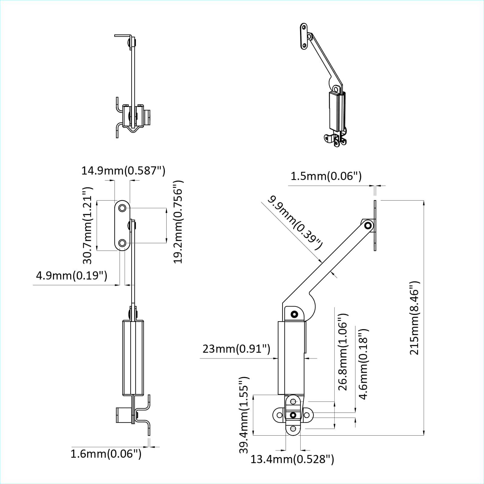 Fedél támogató zsanér 12 pcs fekete 192 x 32 x 50 mm acél