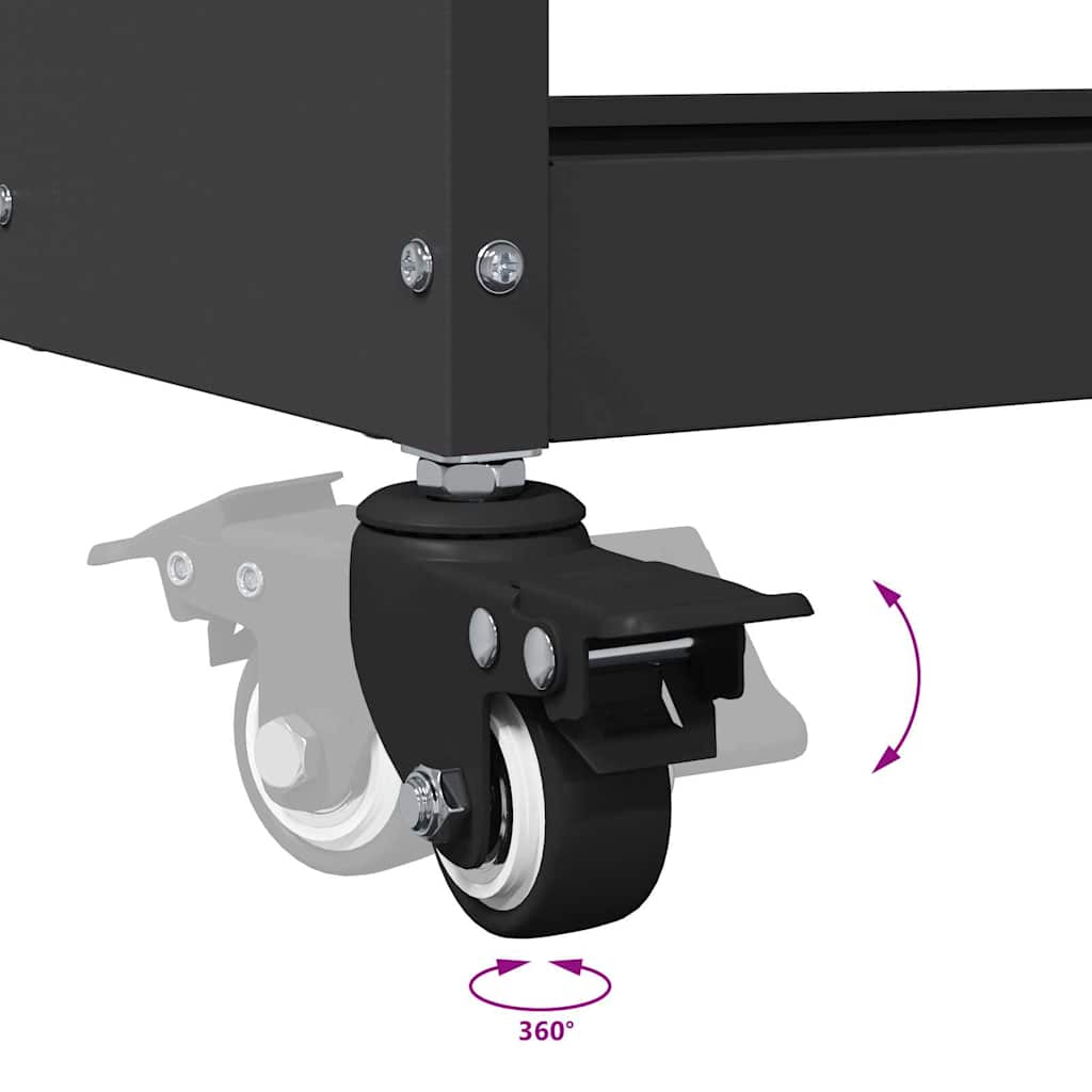 Eszköz kocsi polcokkal kerékkel tárolóval fekete 65 x 35 x 111 cm fém