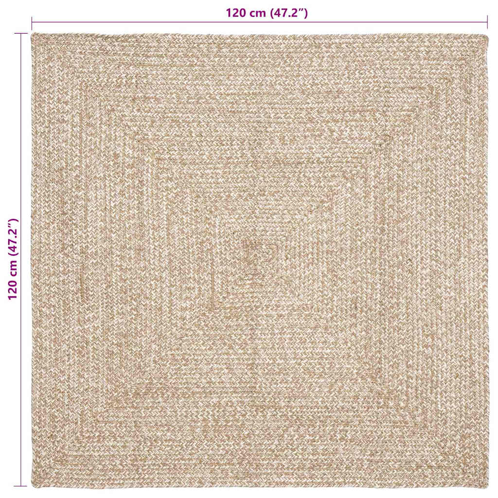 Szőnyeg kosárfonás természetes és fehér 120 x 120 cm juta