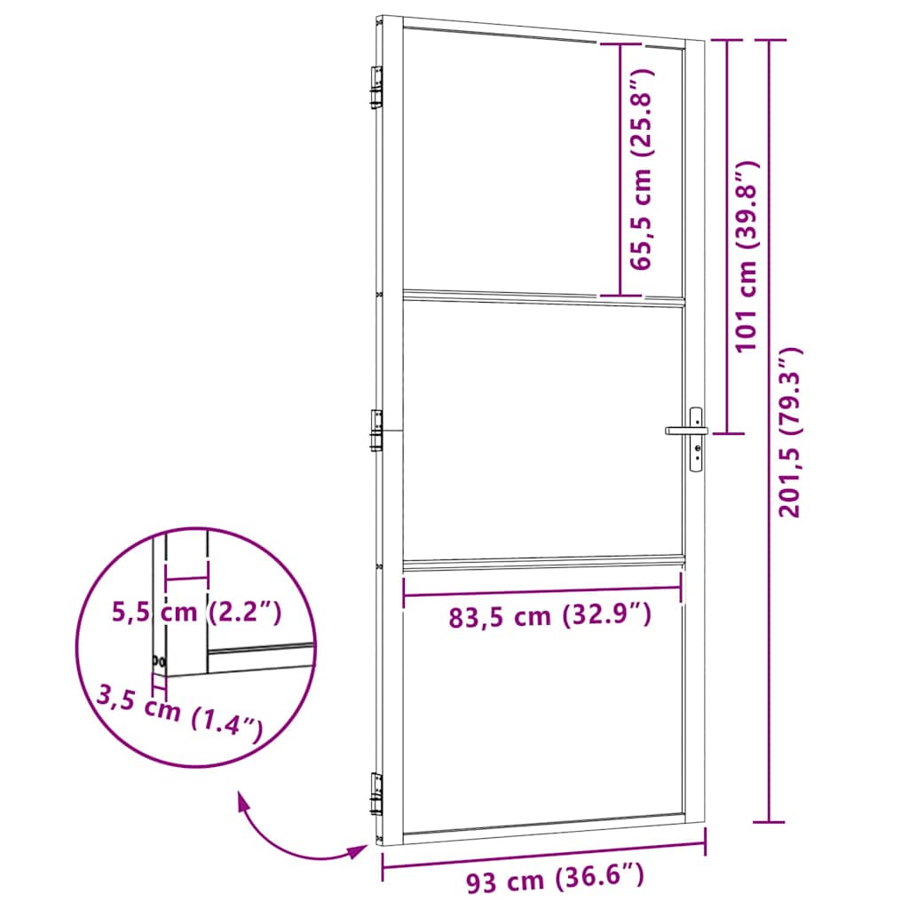 Belső ajtó fekete 93 x 201.5 cm edzett üveg, alumínium