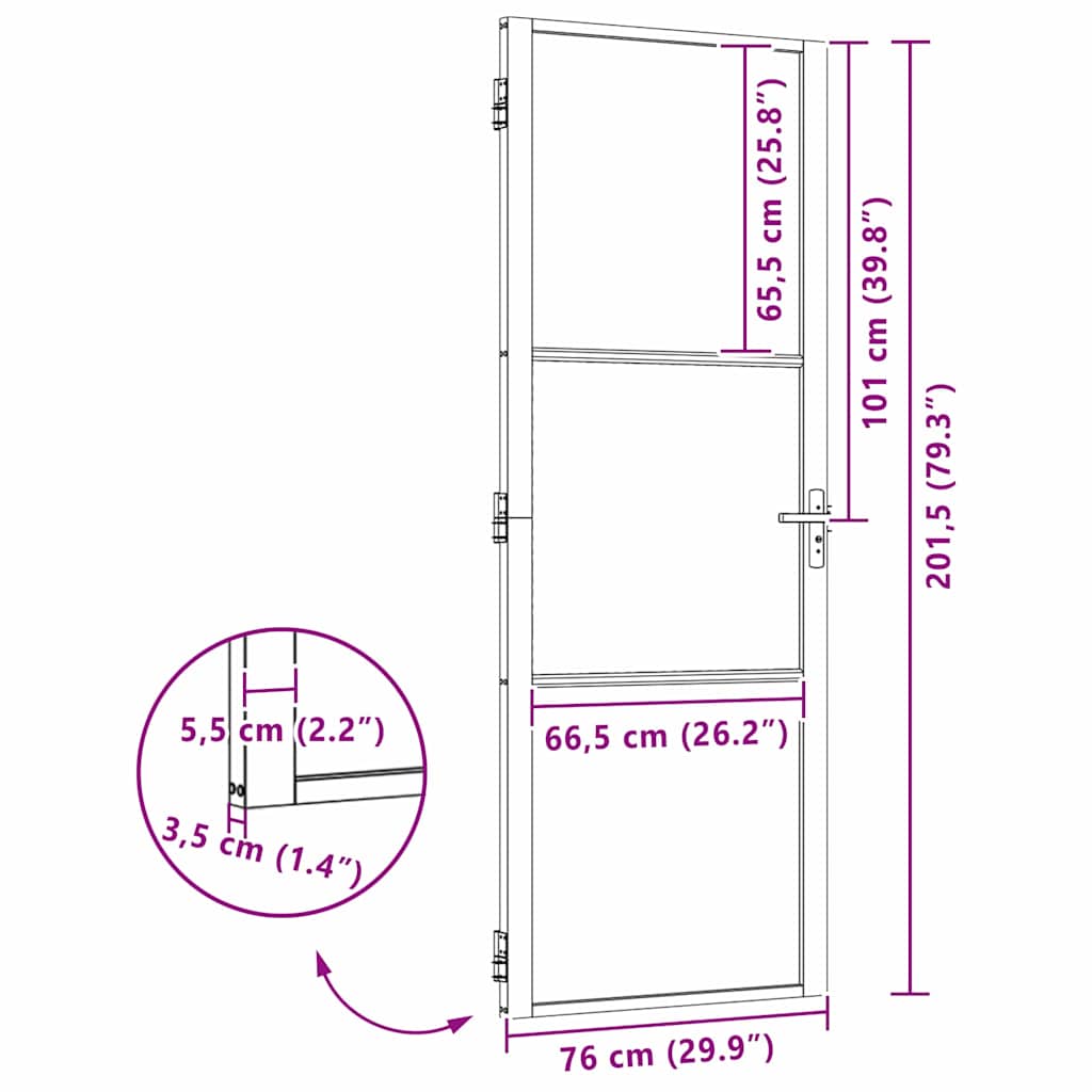 Üvegajtó csíkos fekete 76 x 3,5 x 201,5 cm alumínium