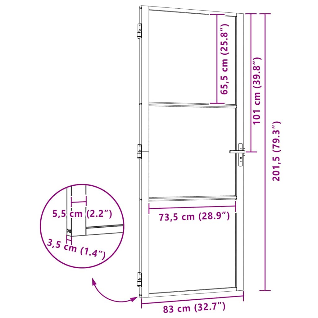 Belső ajtó fekete 83 x 201.5 cm edzett üveg, alumínium
