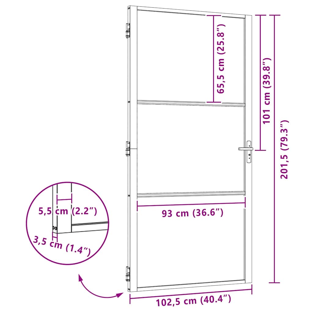 Üvegajtó csíkos fekete 102,5 x 3,5 x 201,5 cm alumínium