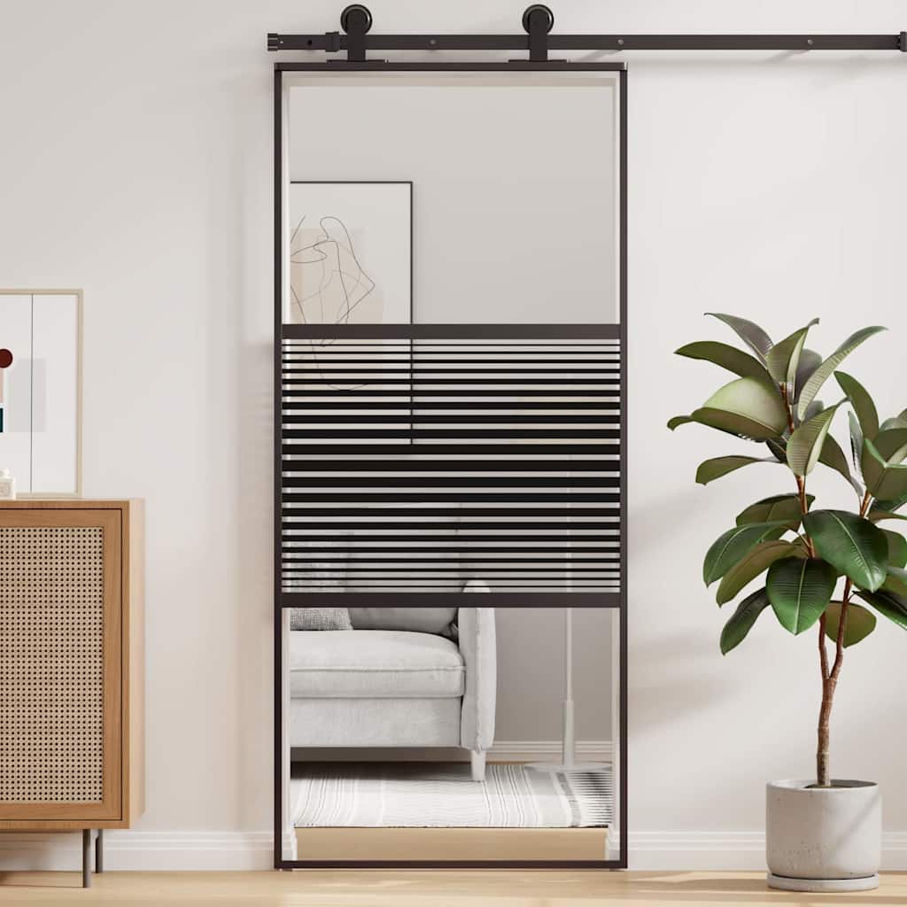 Üvegajtó csíkos fekete 90 x 2 x 205 cm alumínium