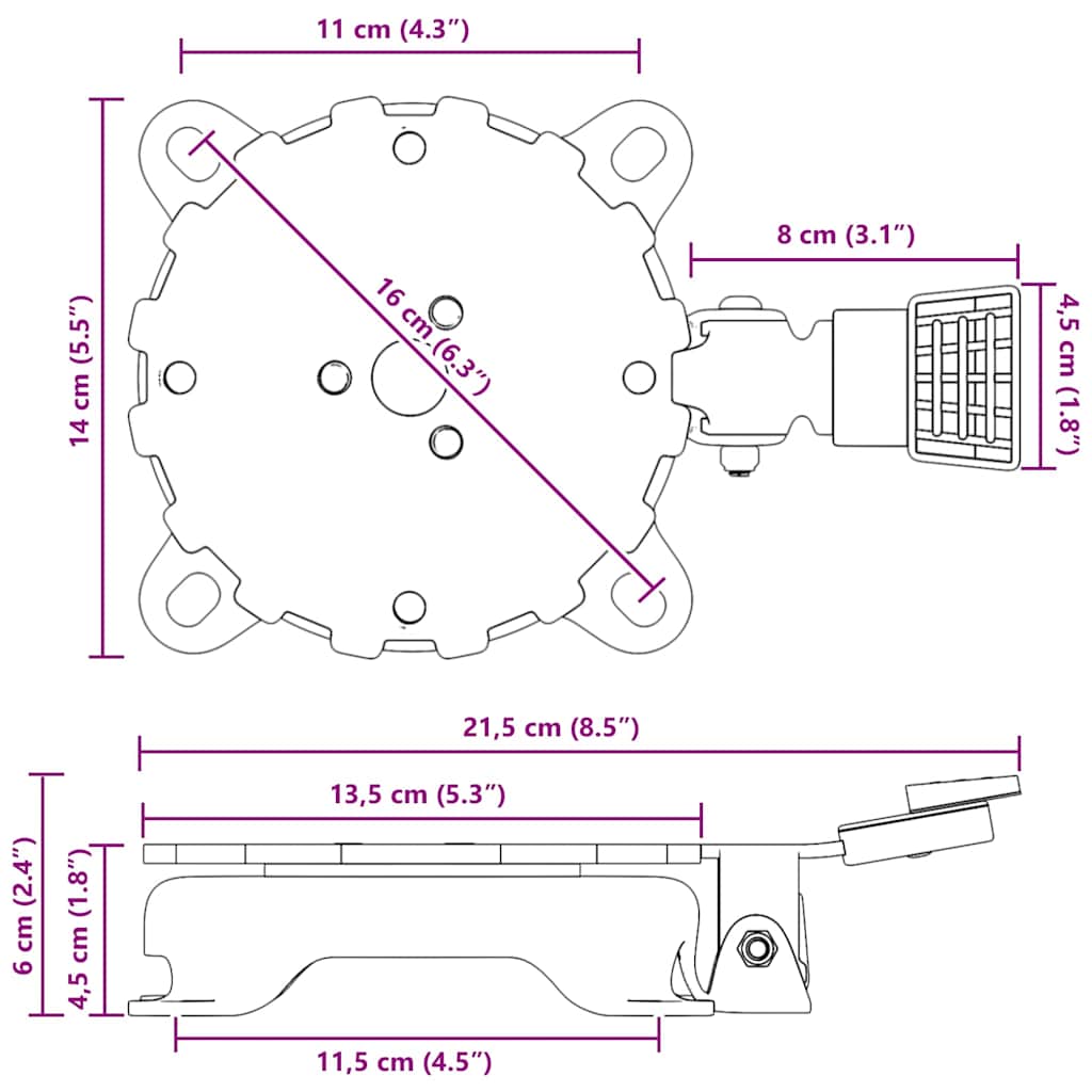 360 fokos forgó pedál ezüst 21,5 x 14 x 6 cm acél
