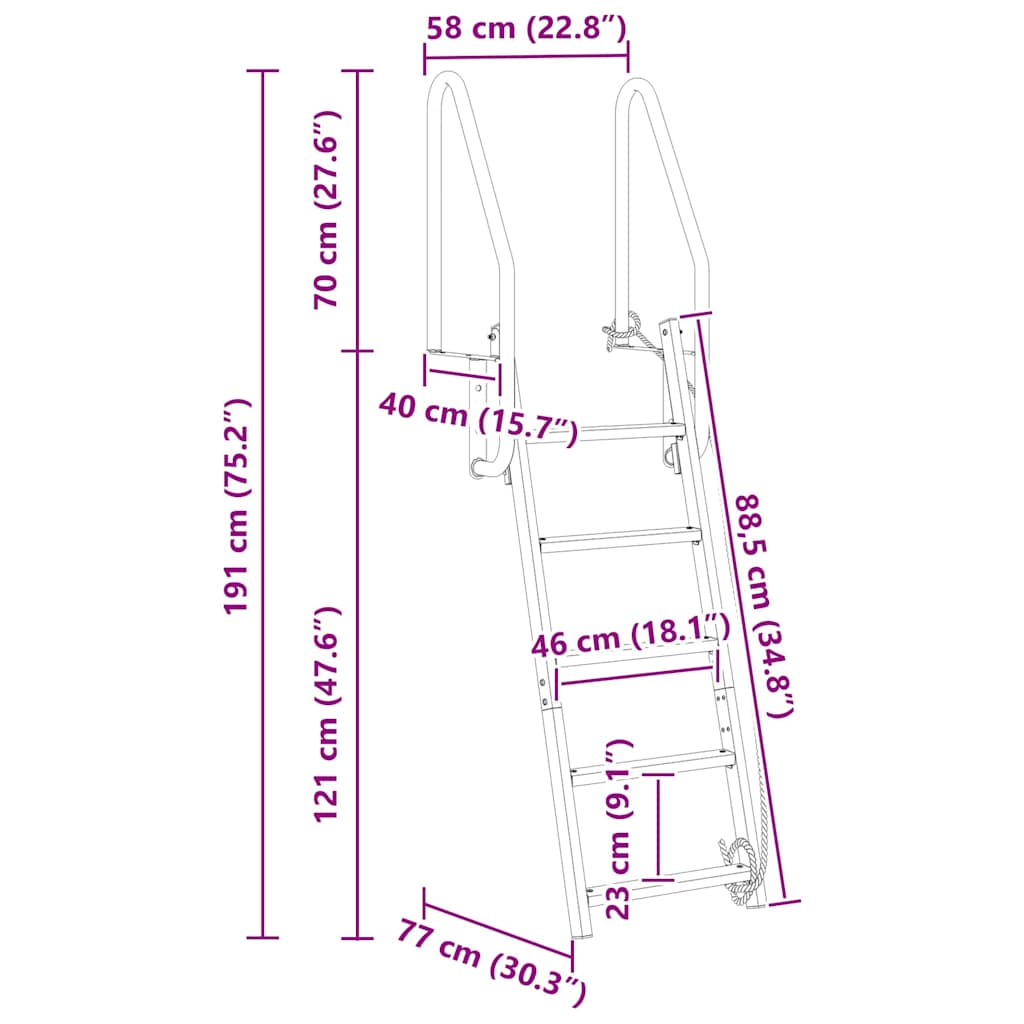 Dokklétra egyéb ezüst 58 x 77 x 191 cm alumínium
