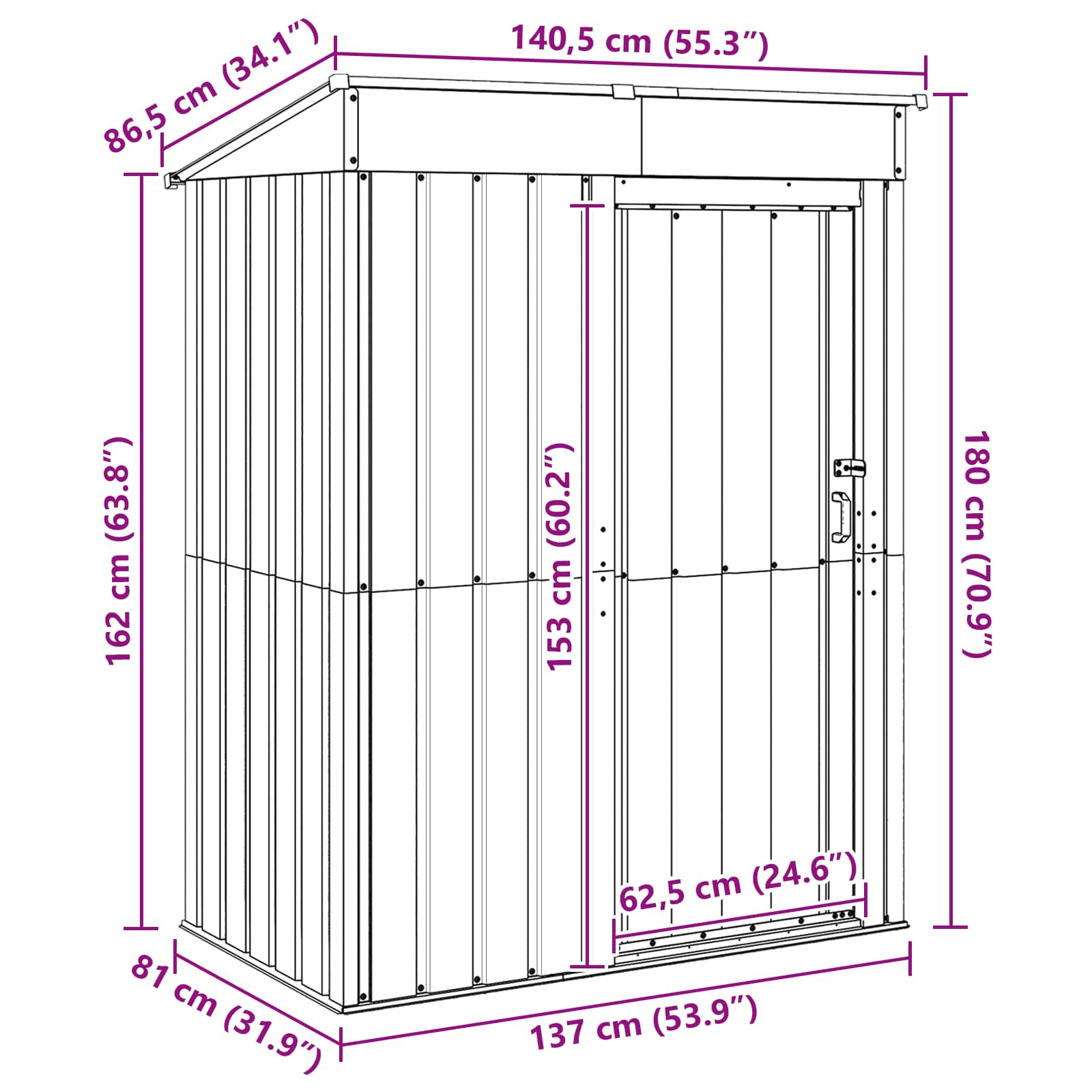 Kertiszerszámos házak antracit 137 x 81 x 180 cm fém