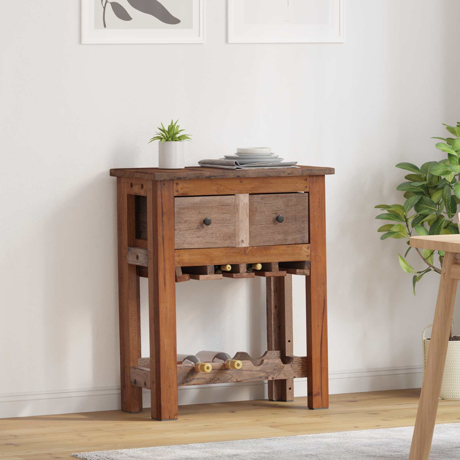 Cabinet barna 60 x 30 x 70 cm szilárd újrahasznosított fa