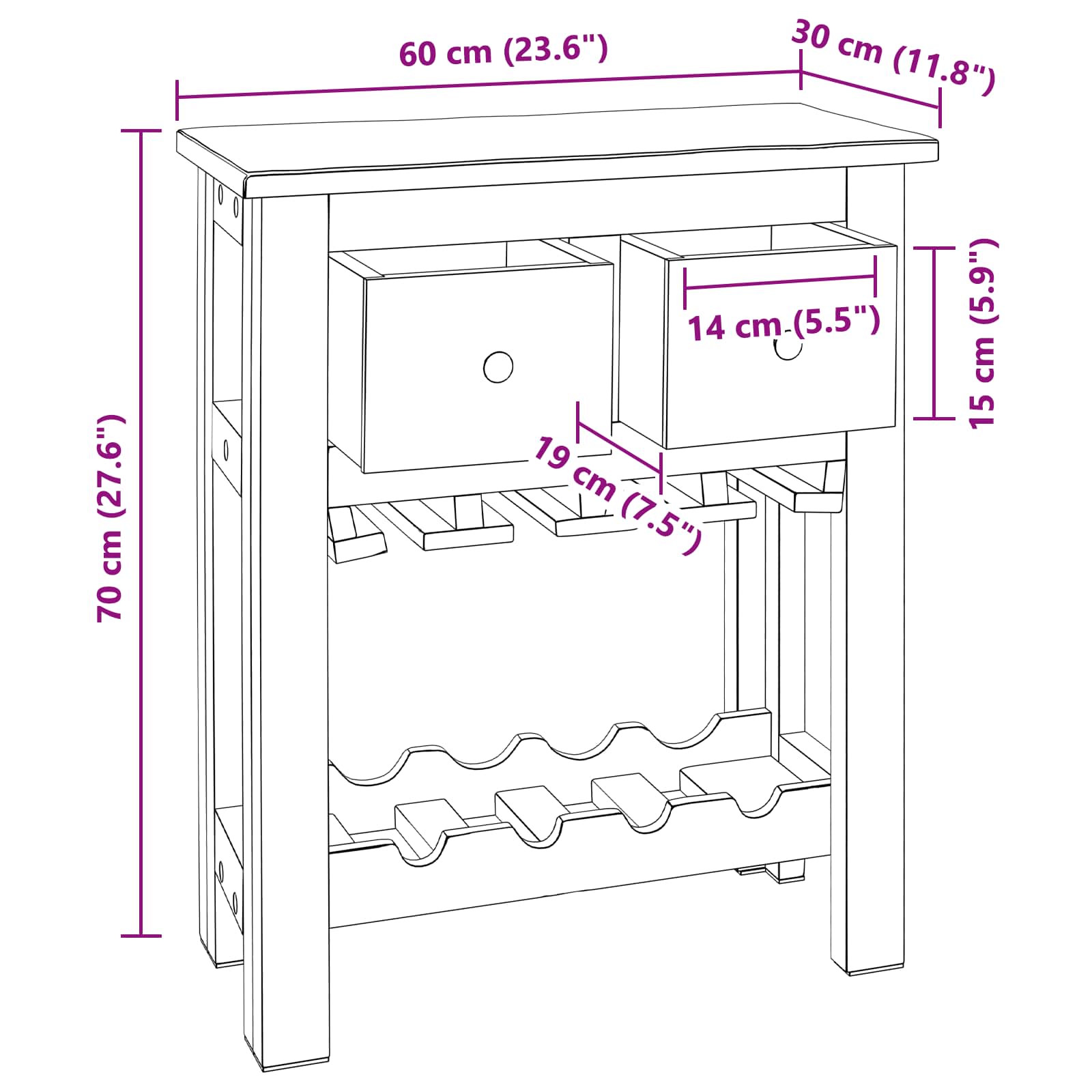 Cabinet barna 60 x 30 x 70 cm szilárd újrahasznosított fa