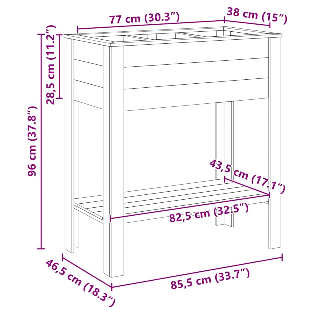 Magas virágcserép barna 85,5 x 46,5 x 96 cm impregnált fenyőfa