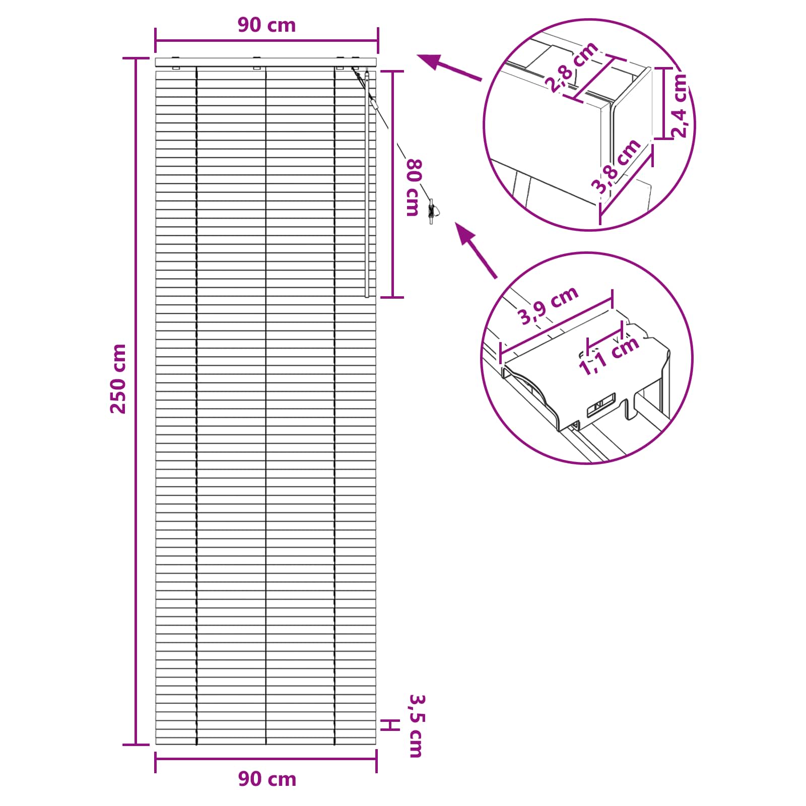 Zsaluzia fehér 90 x 250 cm 35 mm masszív paulownia fa