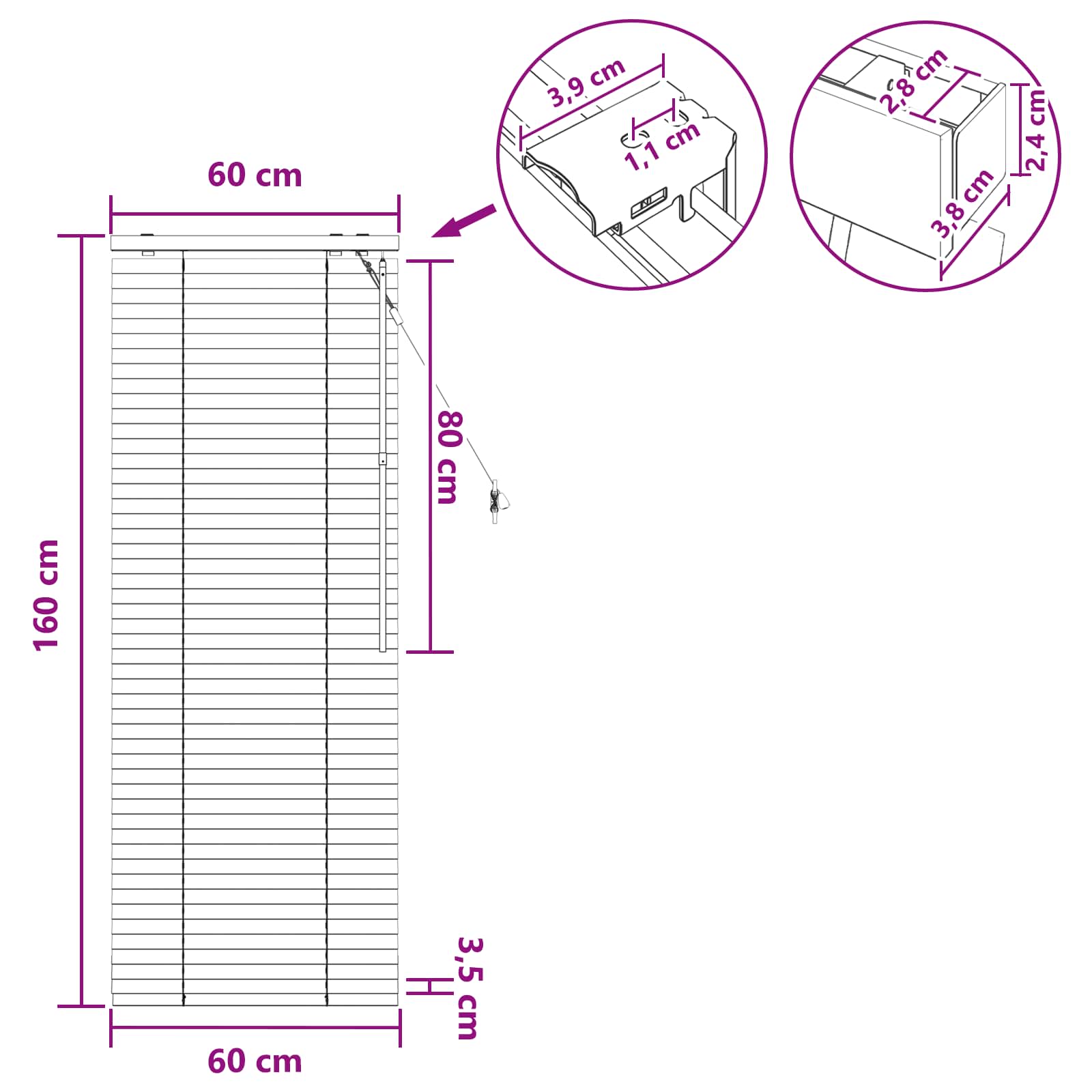 Zsaluzia fekete 60 x 160 cm 35 mm masszív paulownia fa