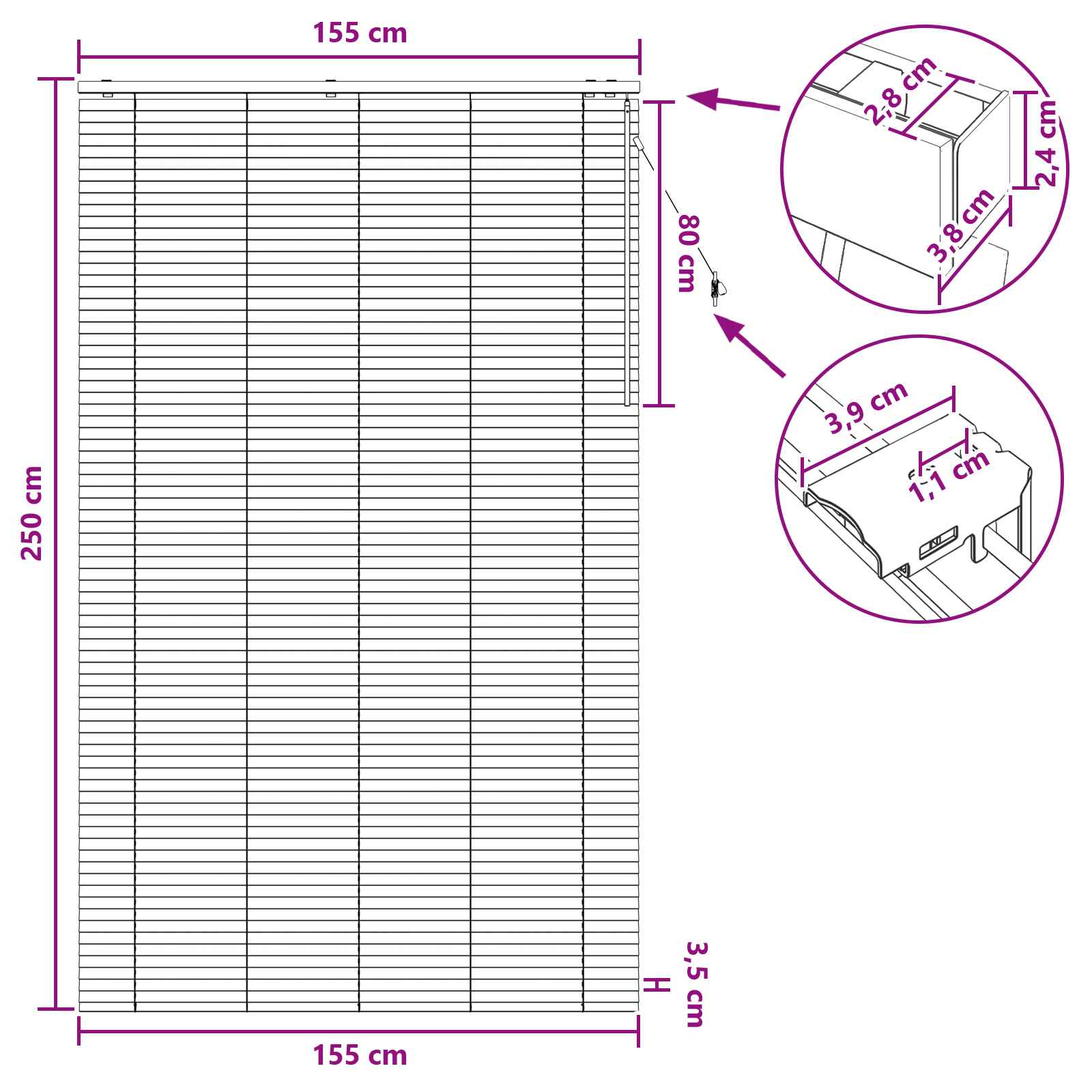 Zsaluzia fekete 155 x 250 cm 35 mm masszív paulownia fa
