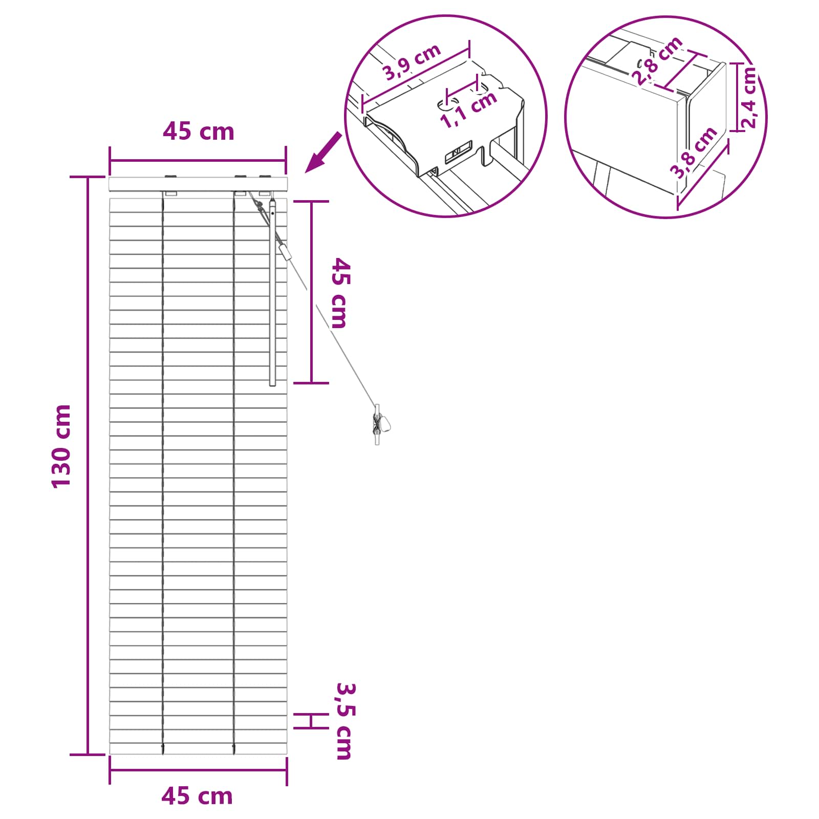 Zsaluzia sötét barna 45 x 130 cm 35 mm masszív paulownia fa