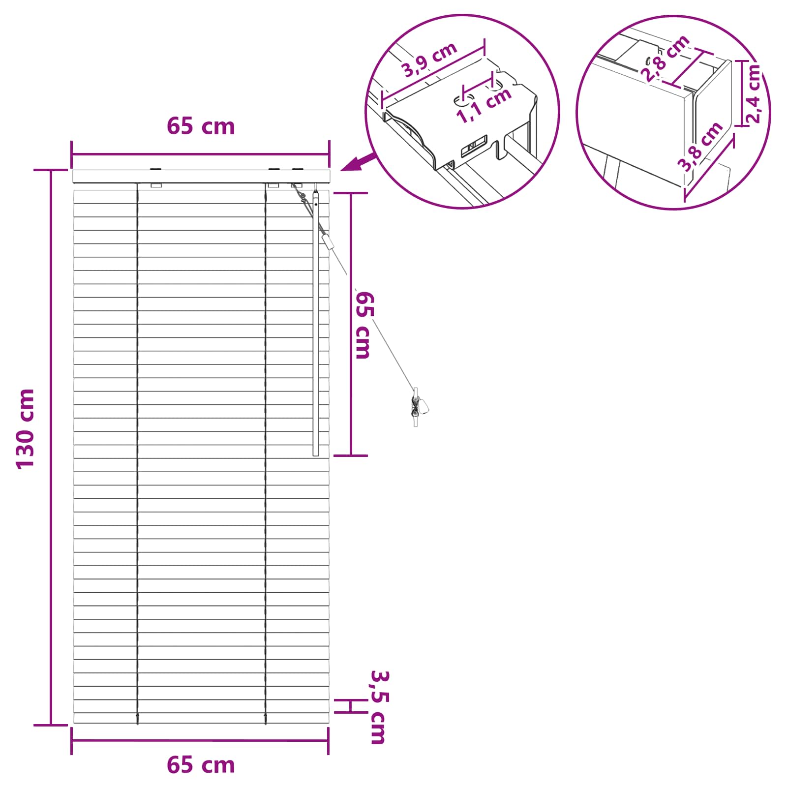 Zsaluzia sötét barna 65 x 130 cm 35 mm masszív paulownia fa