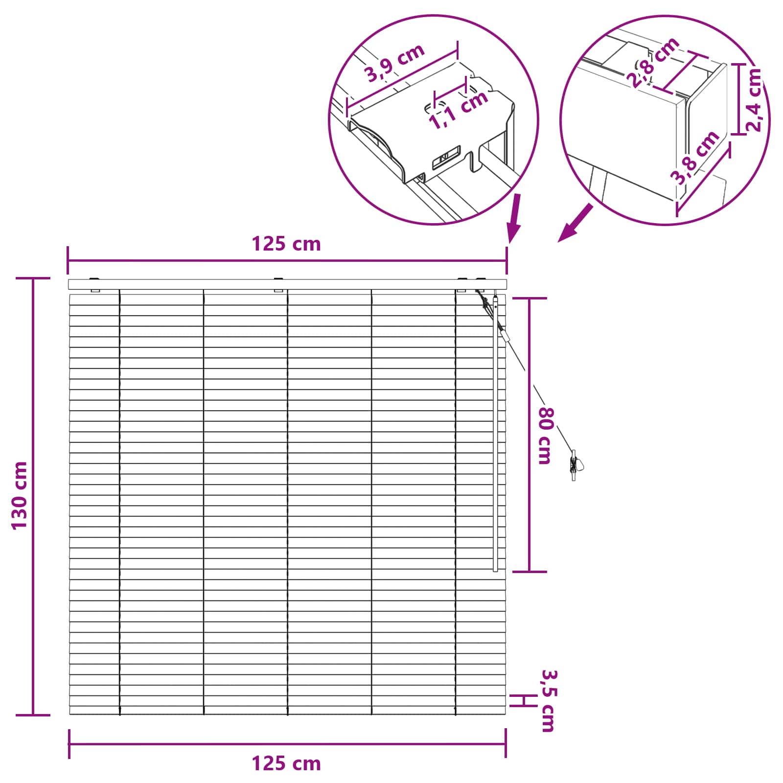 Zsaluzia sötét barna 125 x 130 cm 35 mm masszív paulownia fa