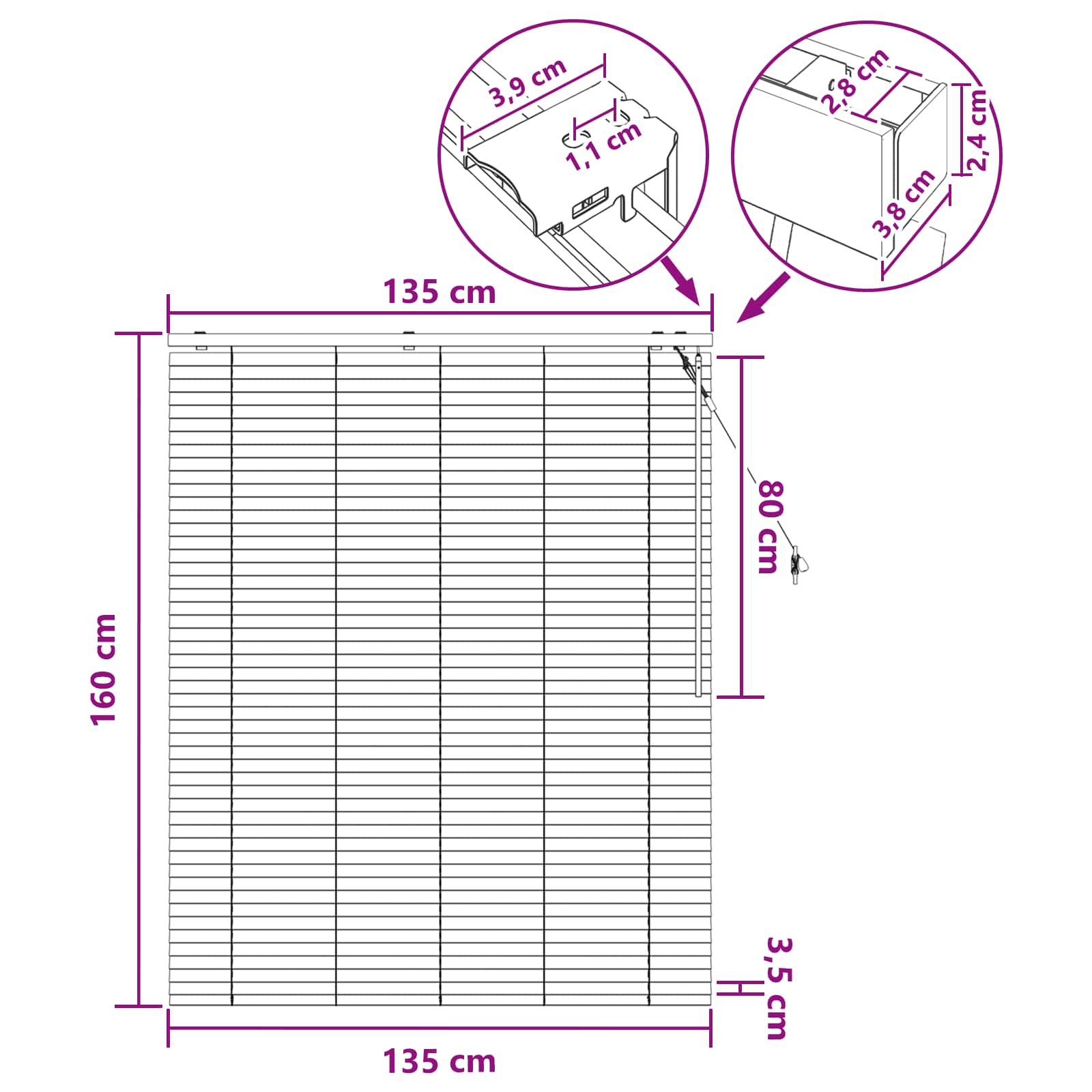 Zsaluzia sötét barna 135 x 160 cm 35 mm masszív paulownia fa