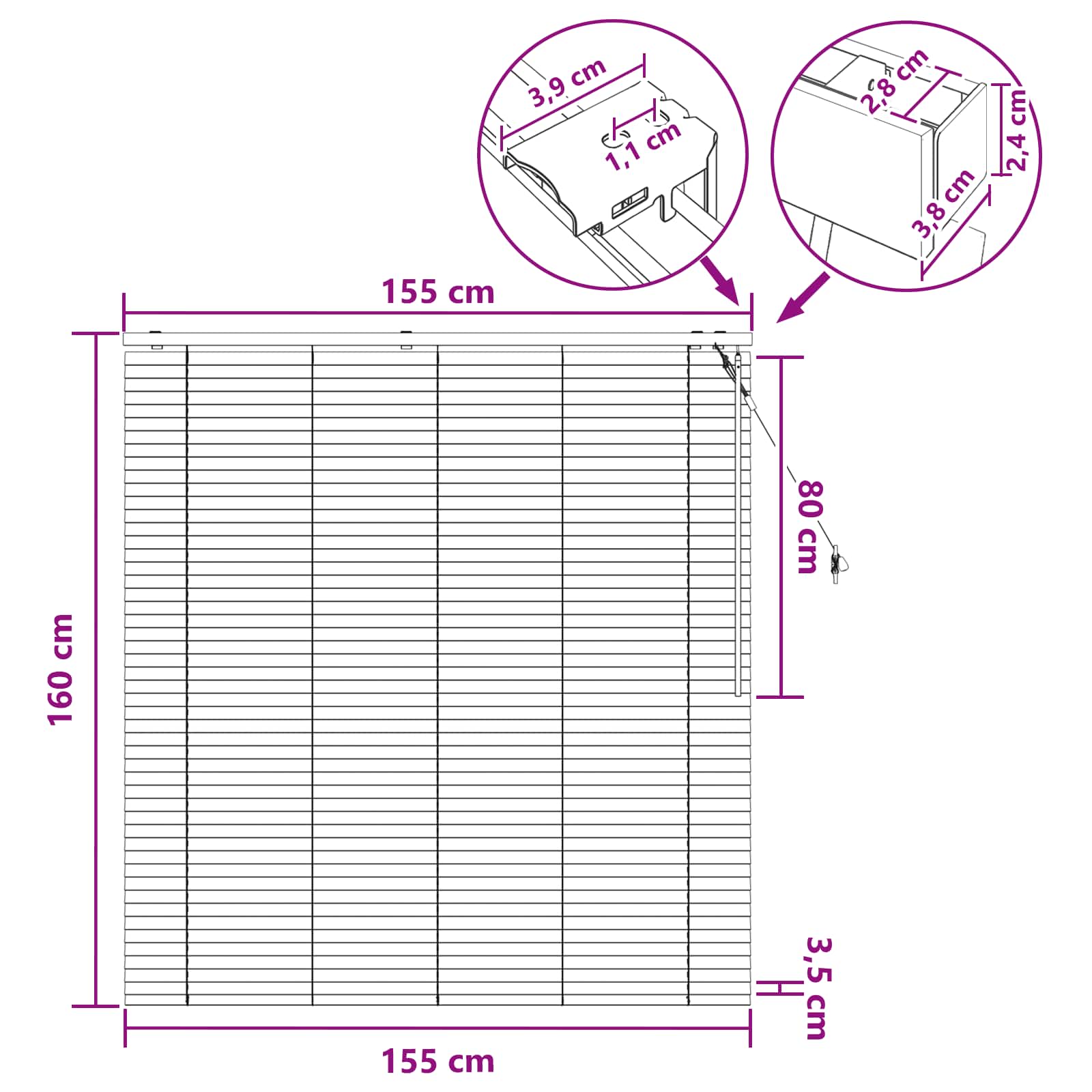 Zsaluzia sötét barna 155 x 160 cm 35 mm masszív paulownia fa