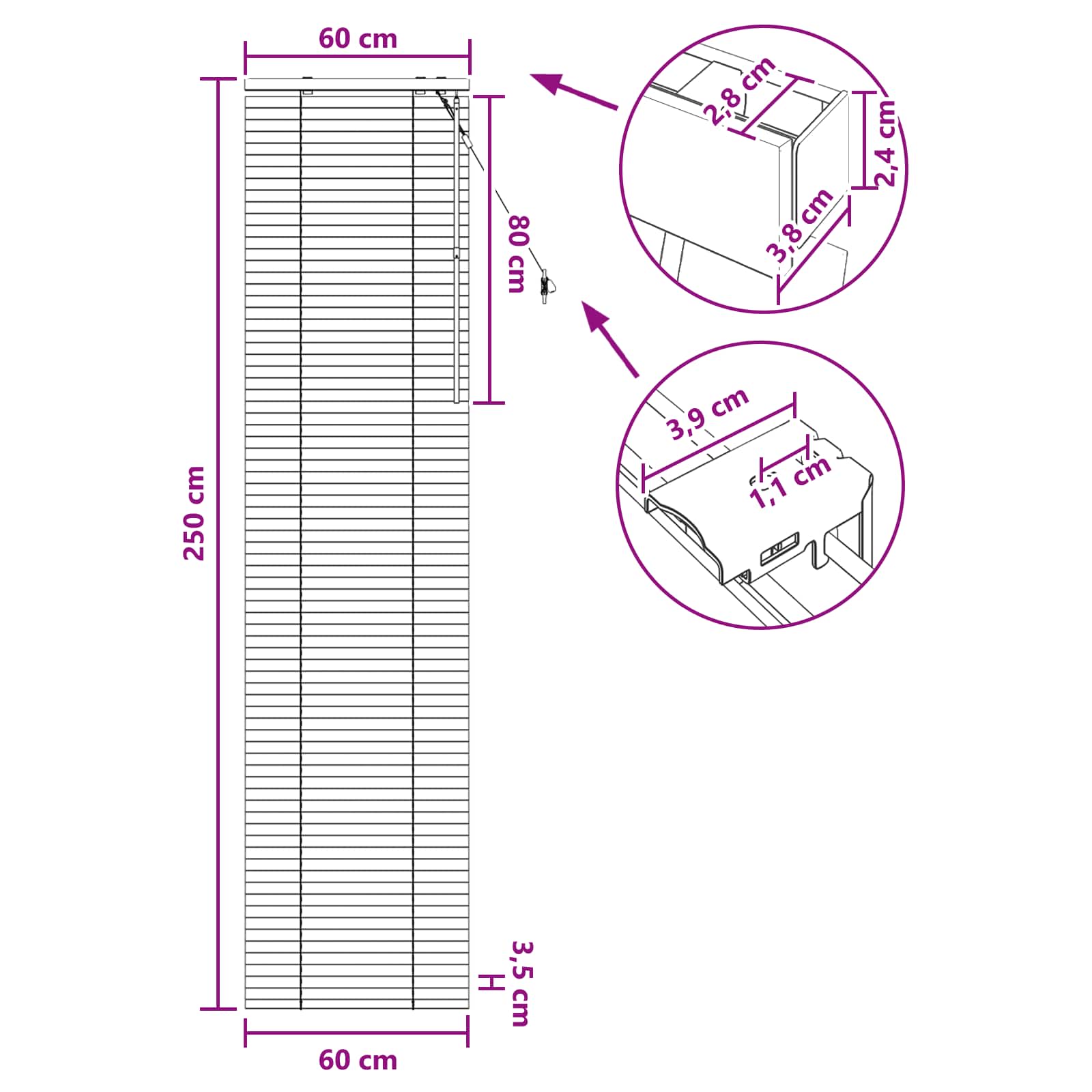 Zsaluzia sötét barna 60 x 250 cm 35 mm masszív paulownia fa