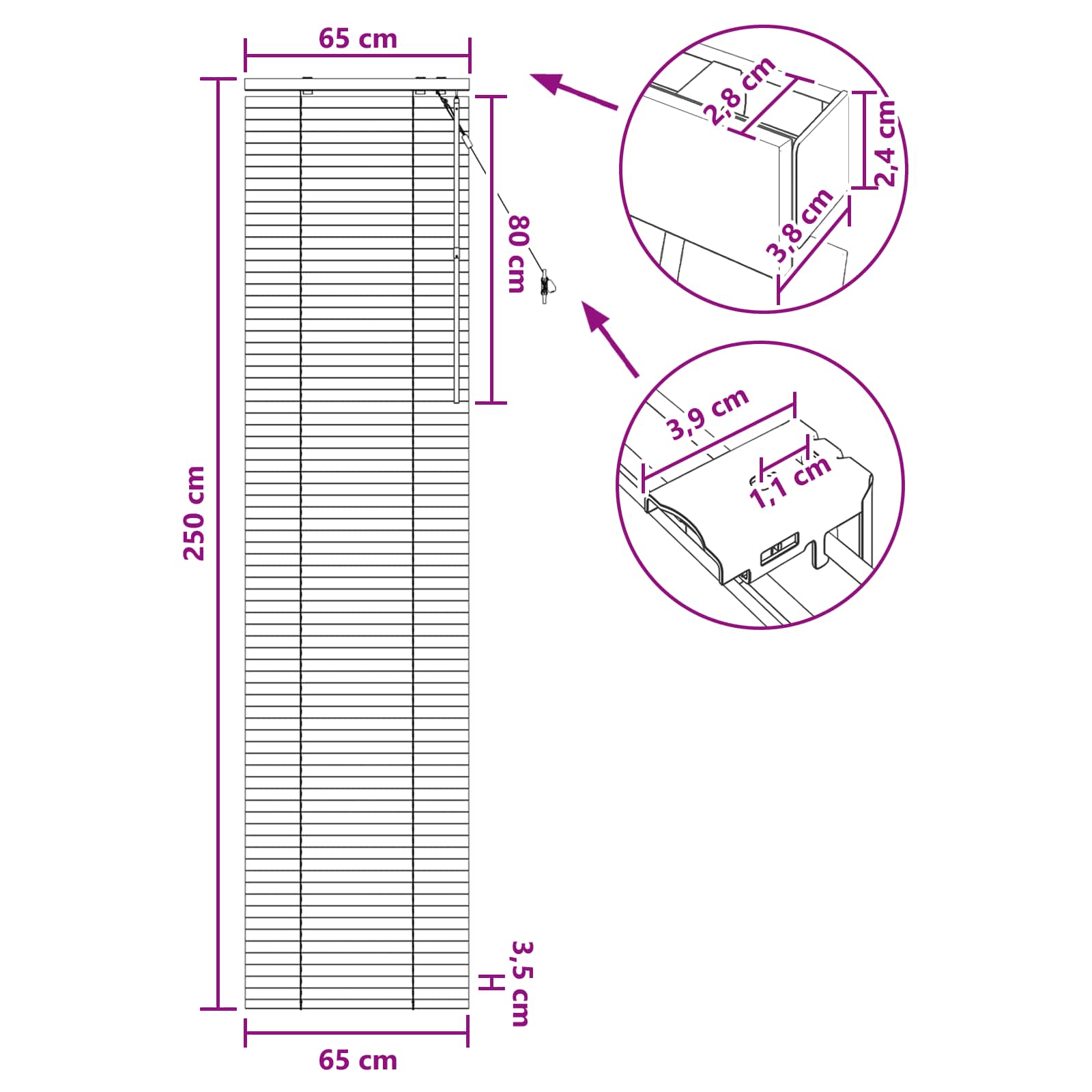 Zsaluzia sötét barna 65 x 250 cm 35 mm masszív paulownia fa