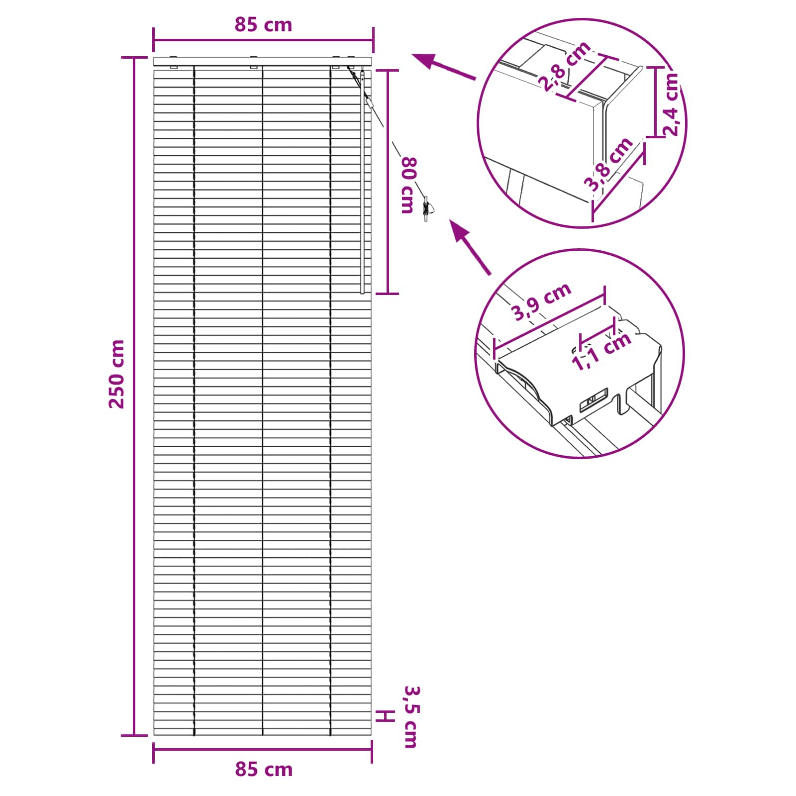 Zsaluzia sötét barna 85 x 250 cm 35 mm masszív paulownia fa
