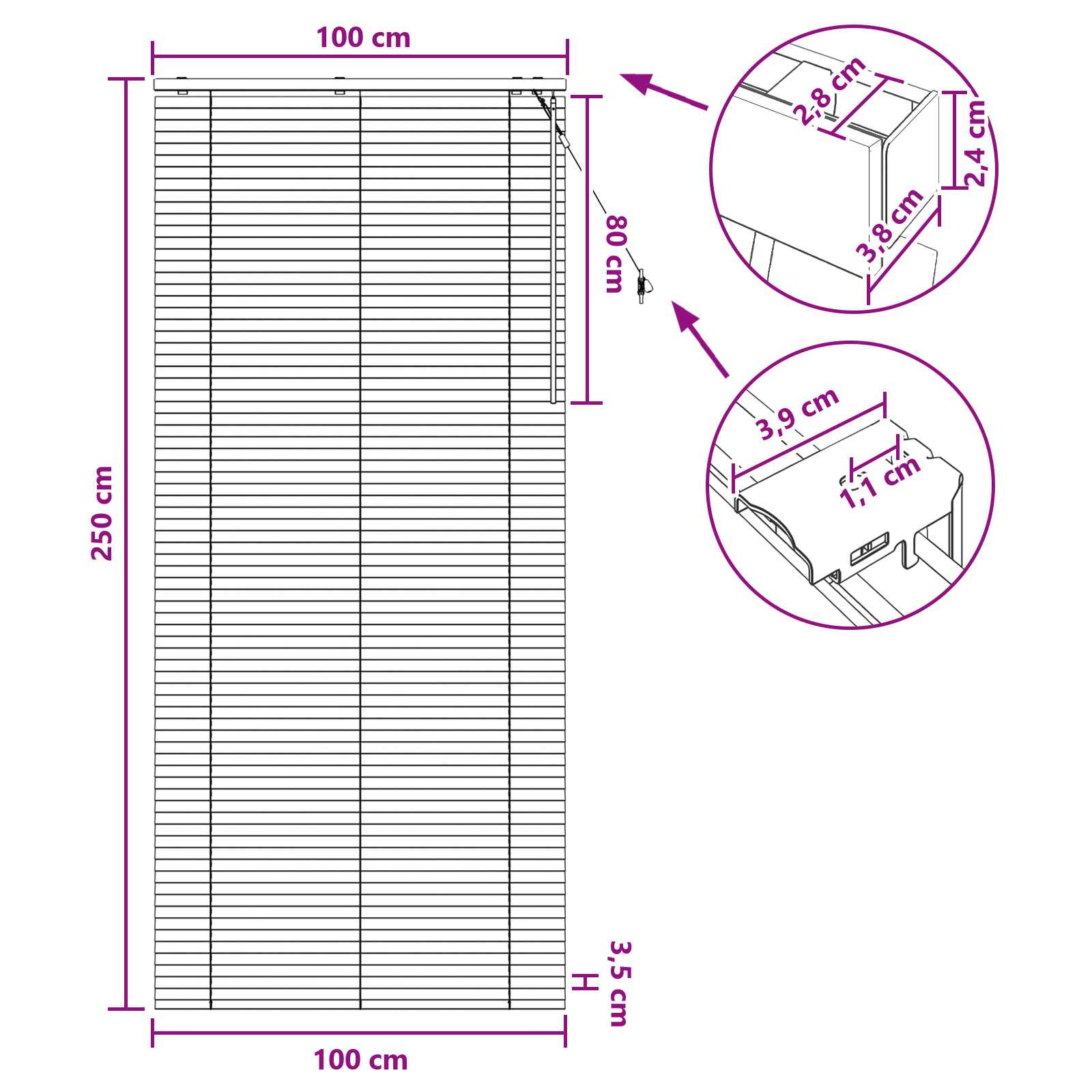 Zsaluzia sötét barna 100 x 250 cm 35 mm masszív paulownia fa