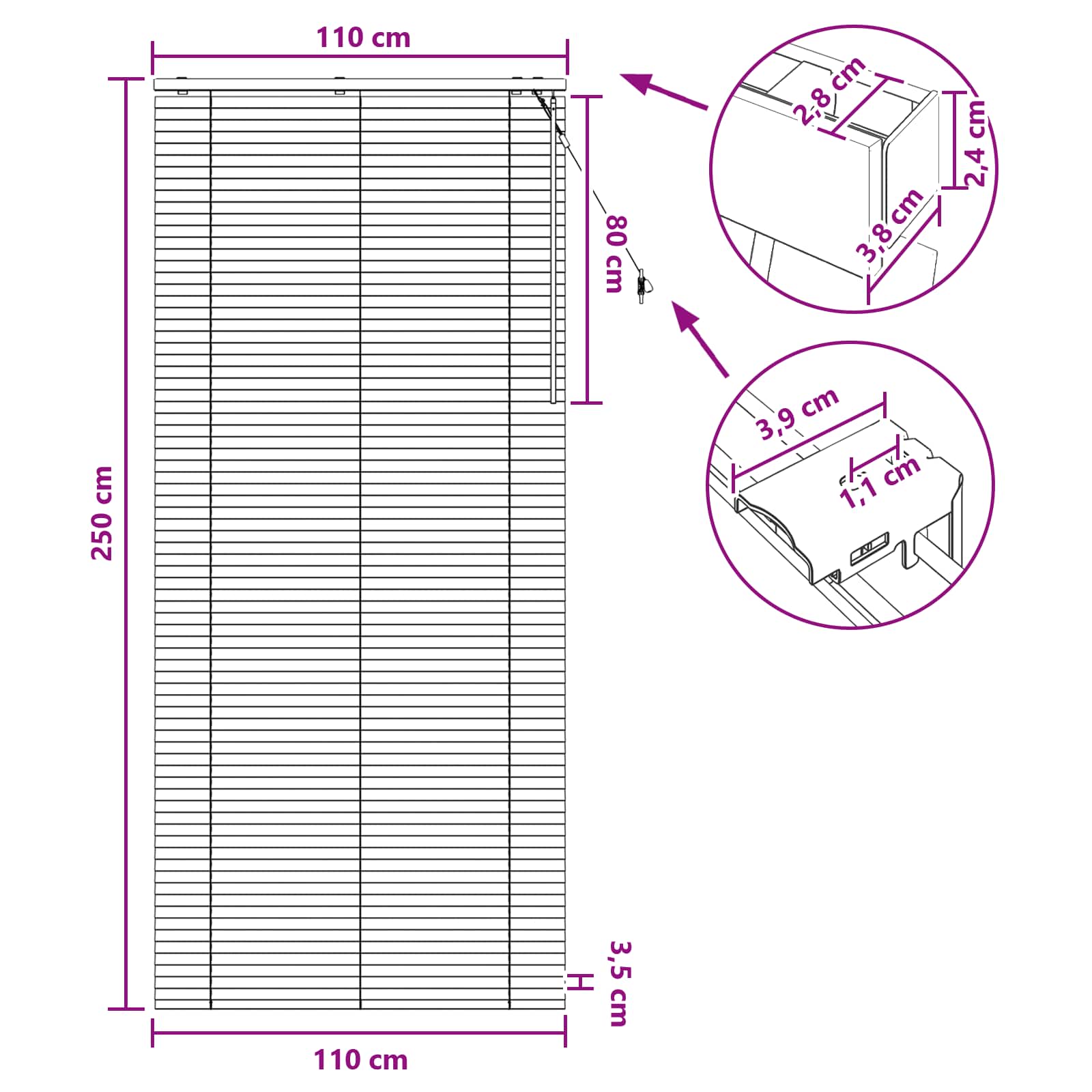 Zsaluzia sötét barna 110 x 250 cm 35 mm masszív paulownia fa