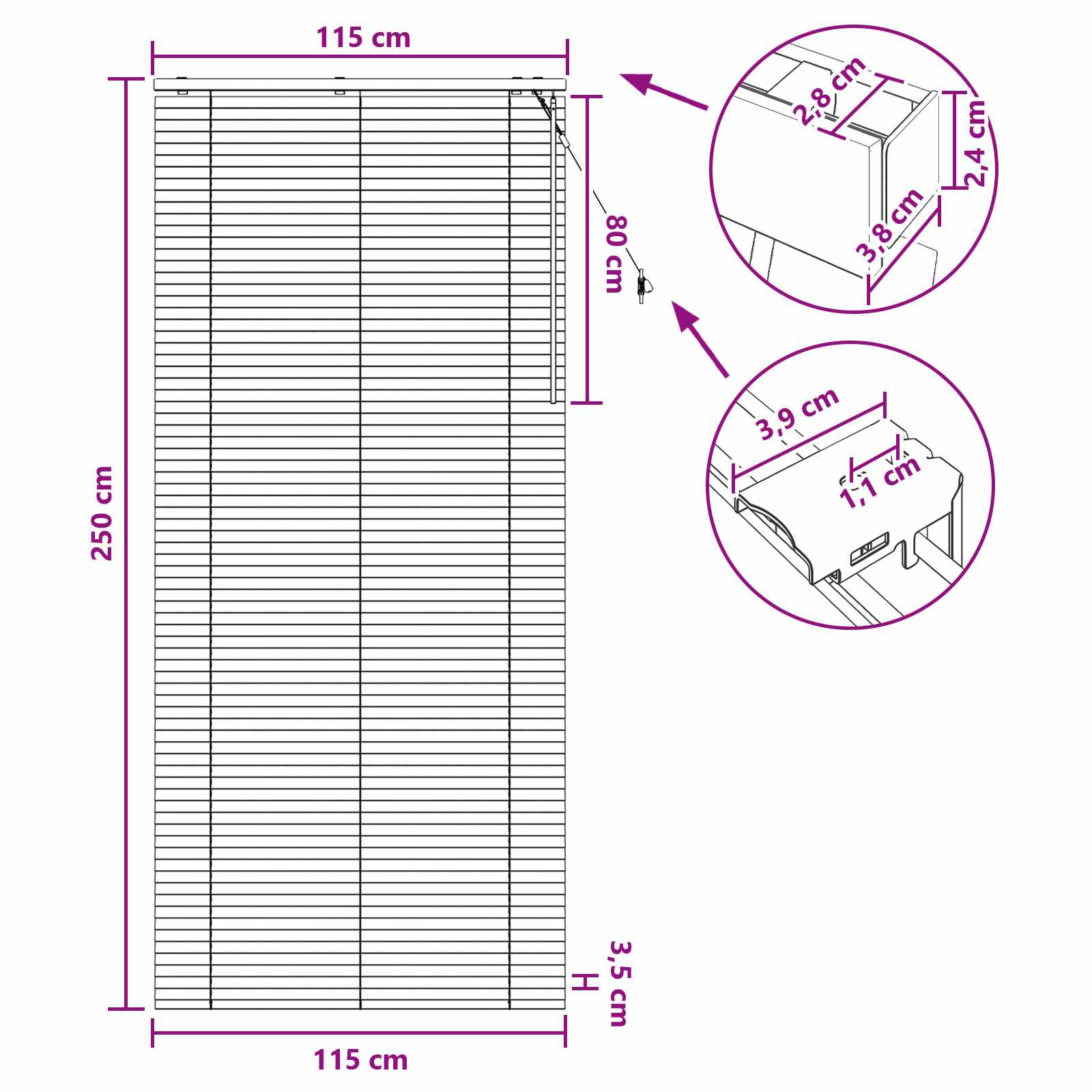 Zsaluzia sötét barna 115 x 250 cm 35 mm masszív paulownia fa