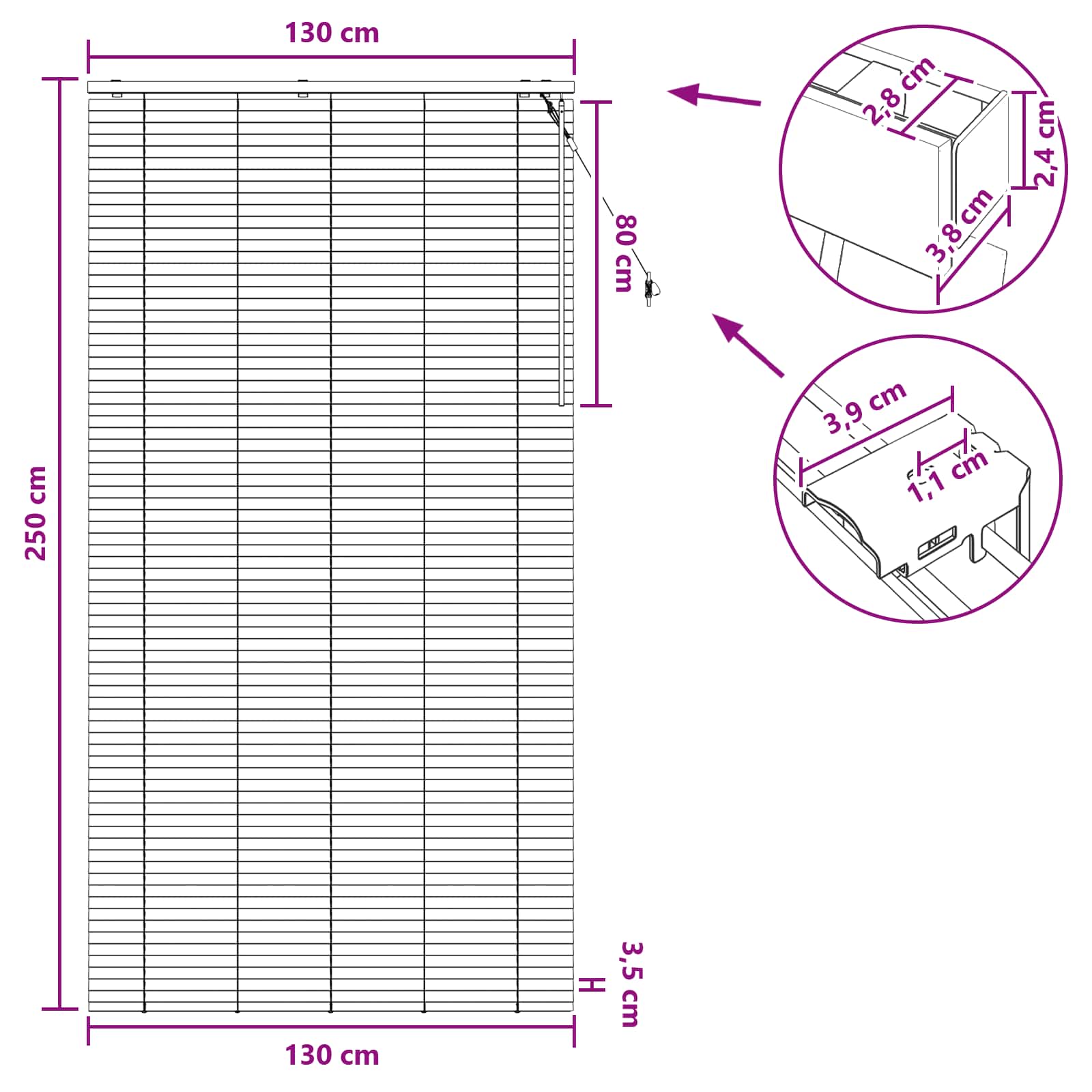 Zsaluzia sötét barna 130 x 250 cm 35 mm masszív paulownia fa