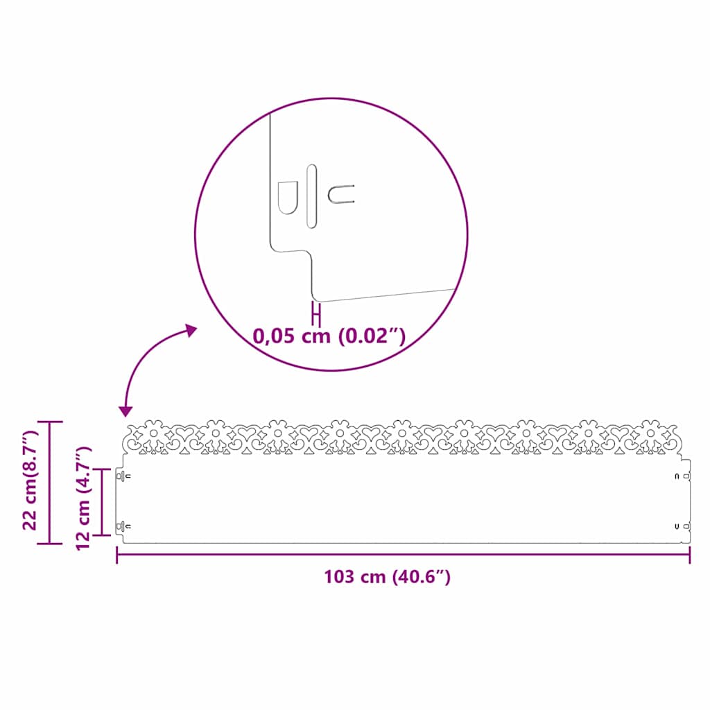 Gyepszegélyek 30 pcs fehér 103 x 0,05 x 22 cm acél