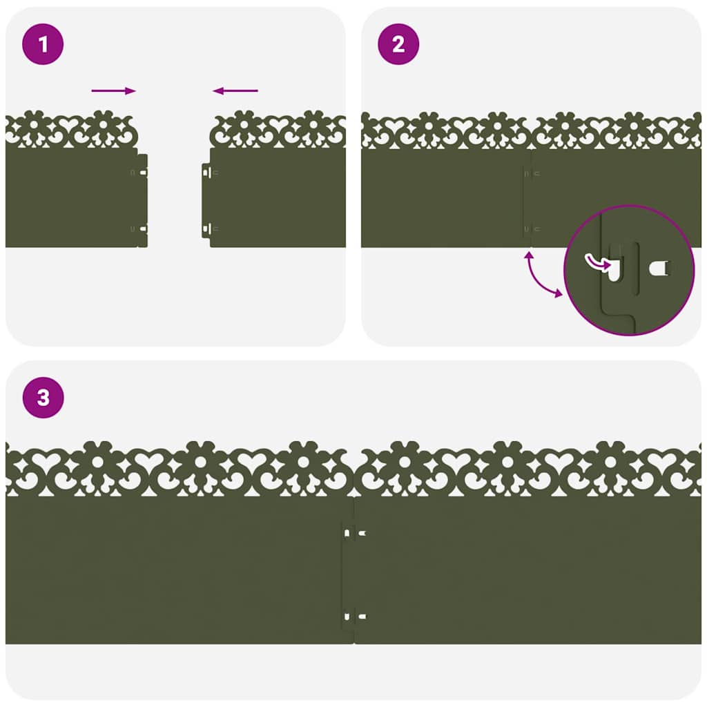 Gyepszegélyek 20 pcs olajzöld 103 x 0,05 x 22 cm acél