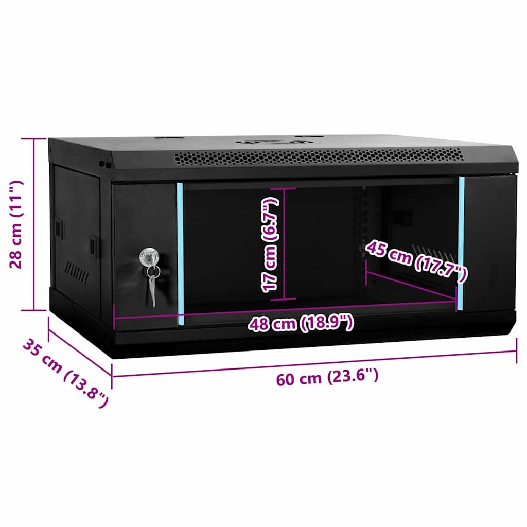 Hálózati szekrény tárolóval fekete 60 x 35 x 28 cm acél