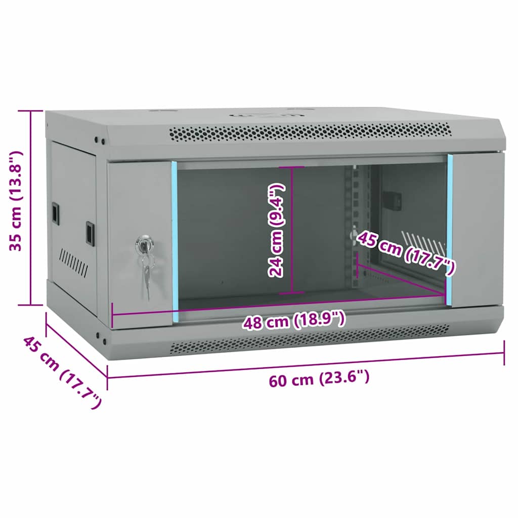 Hálózati szekrény tárolóval szürke 60 x 45 x 35 cm acél