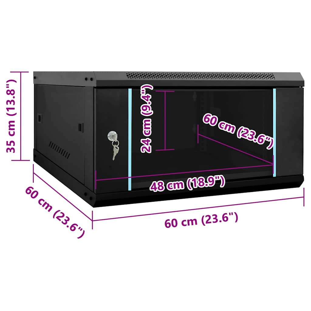 Hálózati szekrény tárolóval fekete 60 x 60 x 35 cm acél