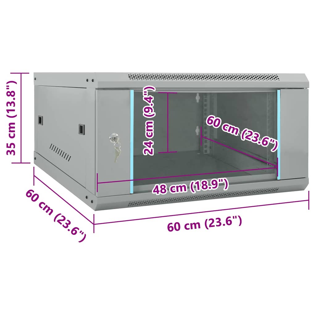Hálózati szekrény tárolóval szürke 60 x 60 x 35 cm acél