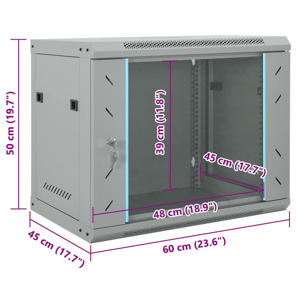 Hálózati szekrény tárolóval szürke 60 x 45 x 50 cm acél