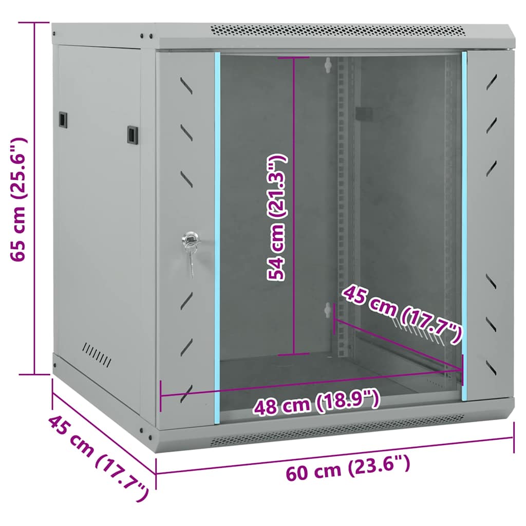 Hálózati szekrény tárolóval szürke 60 x 45 x 65 cm acél