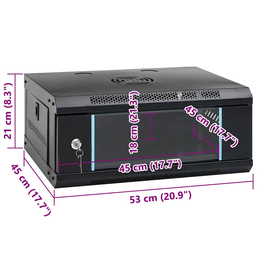 Hálózati szekrény tárolóval fekete 53 x 45 x 21 cm acél