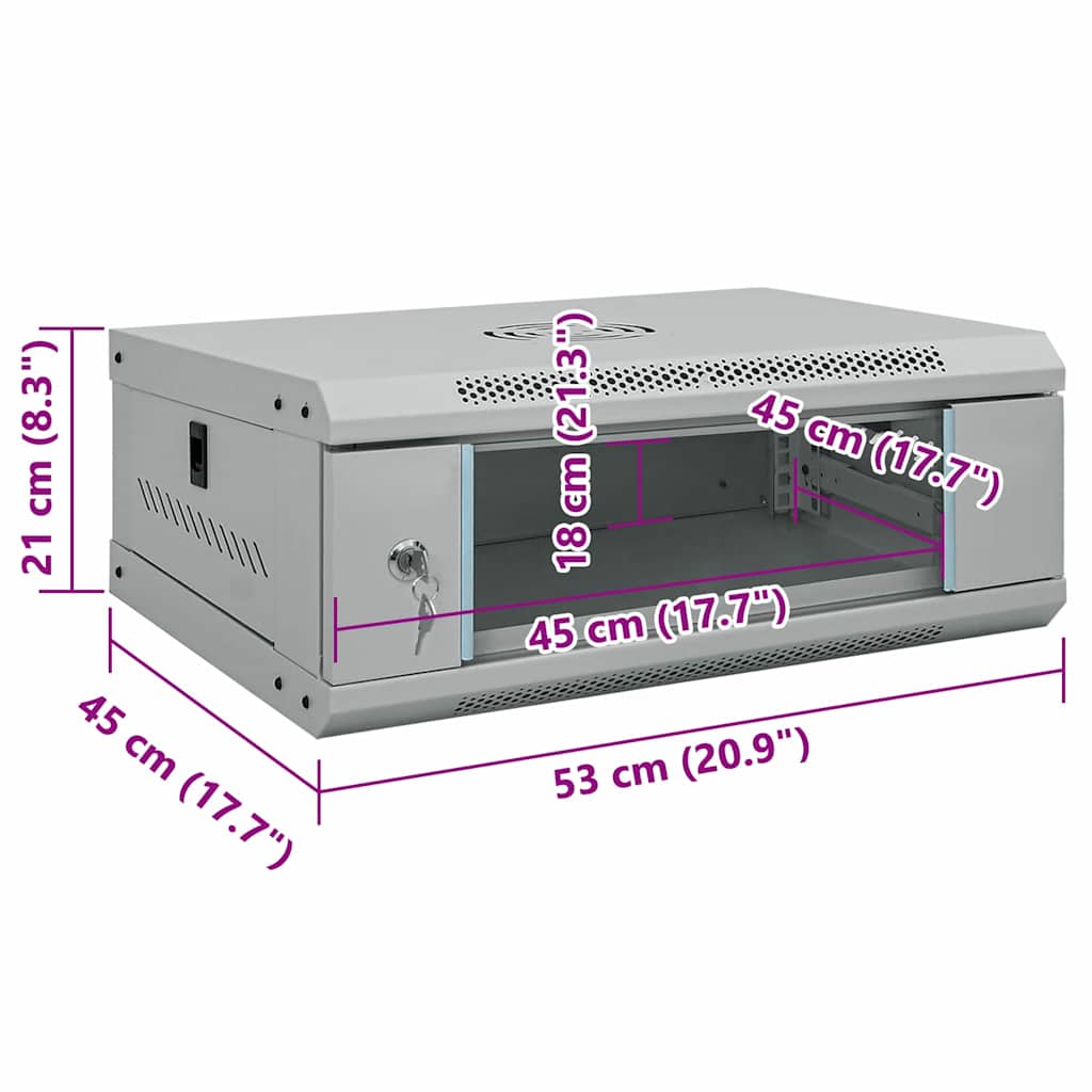 Hálózati szekrény tárolóval szürke 53 x 45 x 21 cm acél