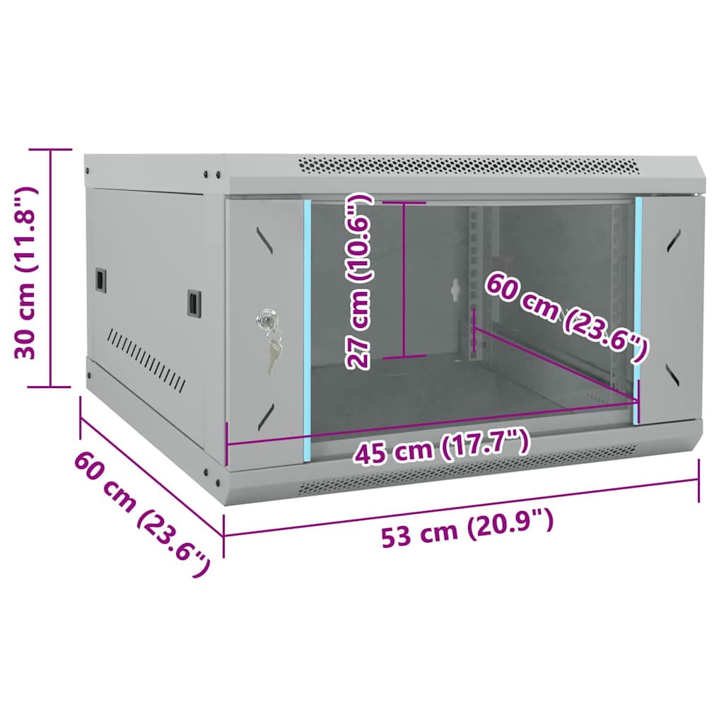 Hálózati szekrény tárolóval szürke 53 x 60 x 30 cm acél