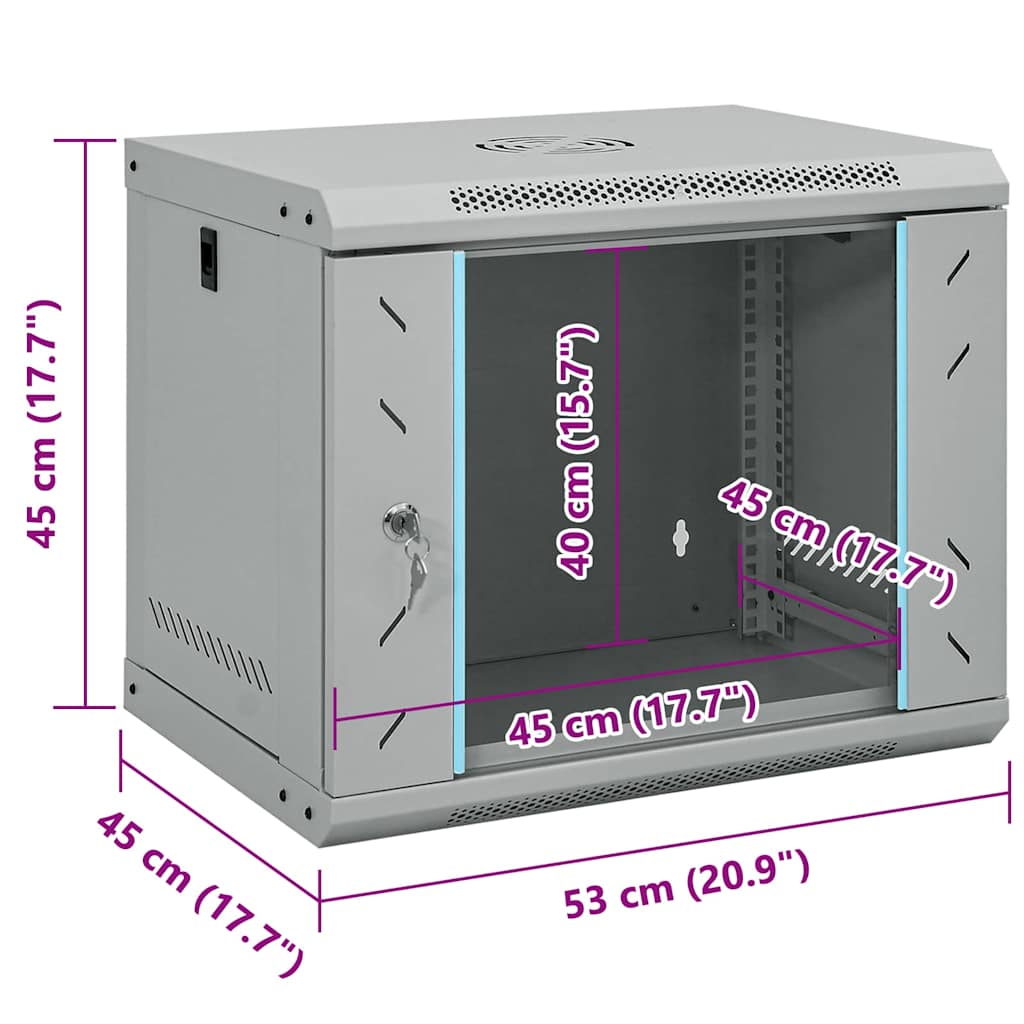 Hálózati szekrény tárolóval szürke 53 x 45 x 45 cm acél