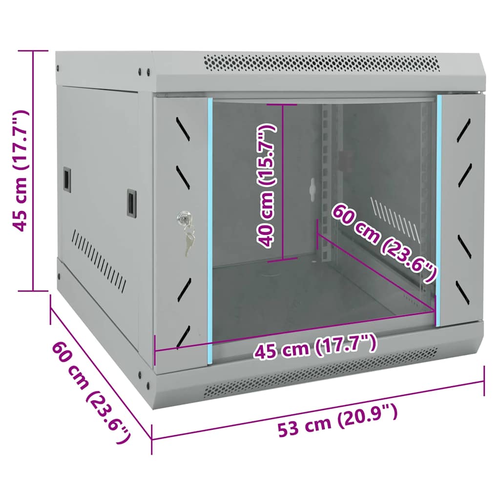 Hálózati szekrény tárolóval szürke 53 x 60 x 45 cm acél