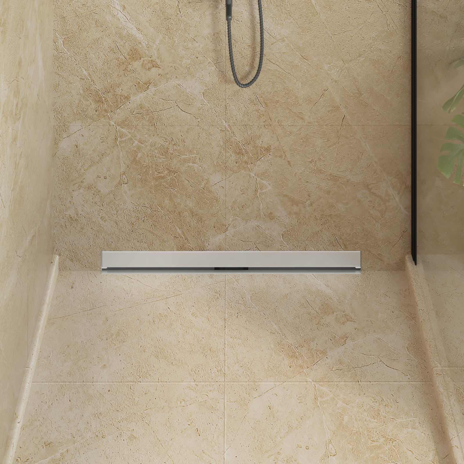 Falon rögzített zuhanylefolyó ezüst 80 cm rozsdamentes acél 304