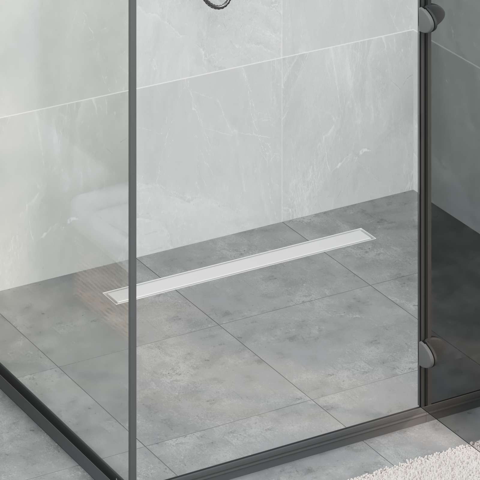 Zuhanylefolyó üvegfedéllel ezüst 80 cm rozsdamentes acél 304