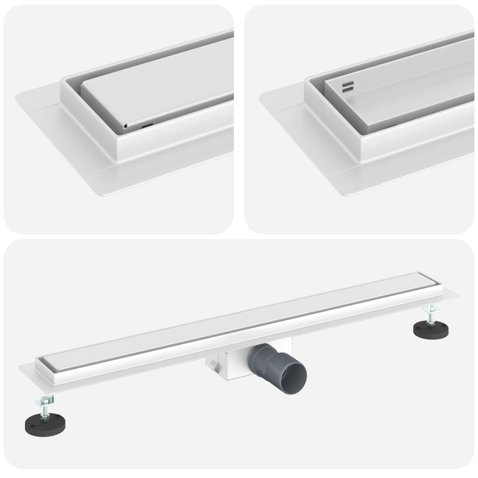 Zuhanylefolyó üvegfedéllel ezüst 80 cm rozsdamentes acél 304