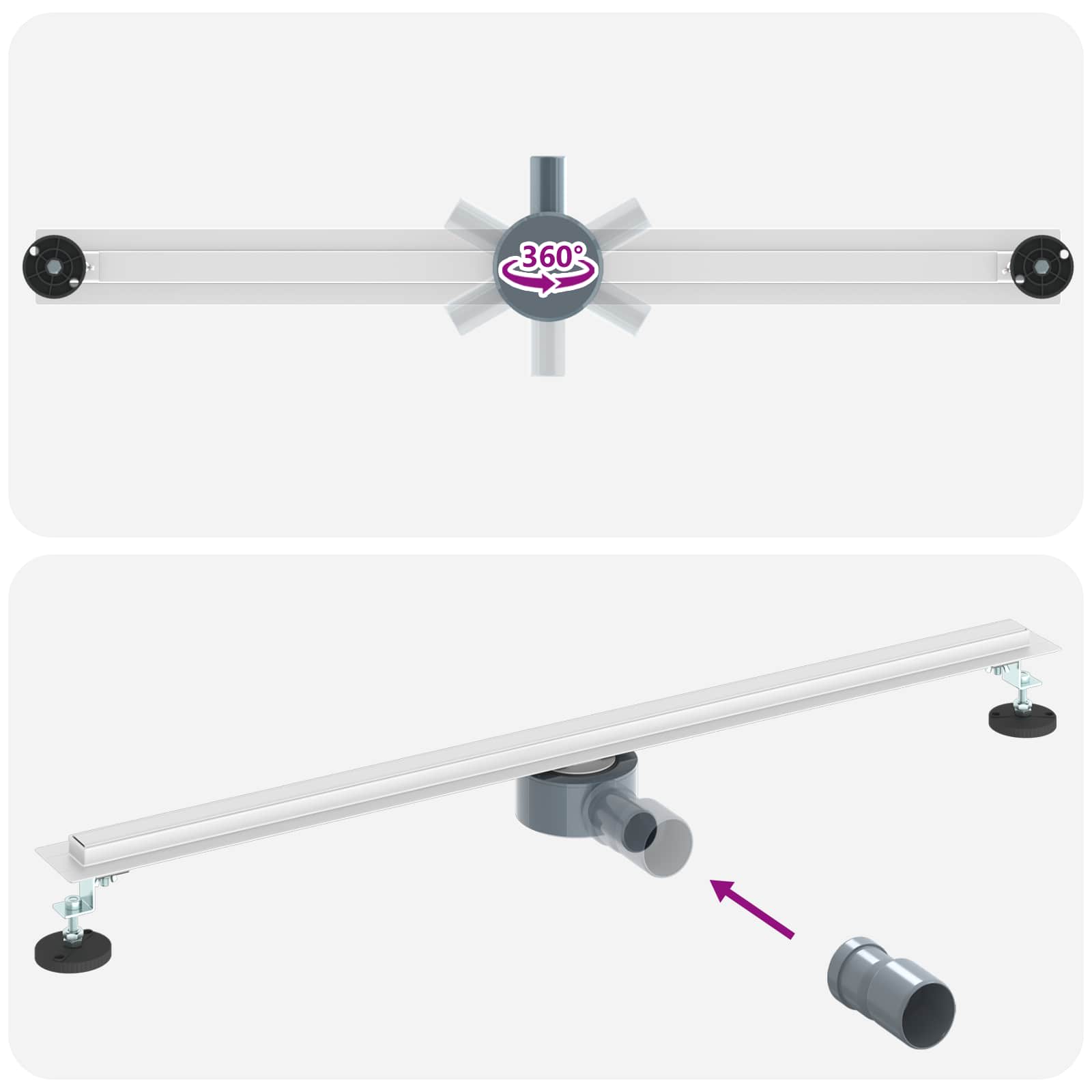 360° zuhany lefolyó vékony modellel ezüst 90 cm