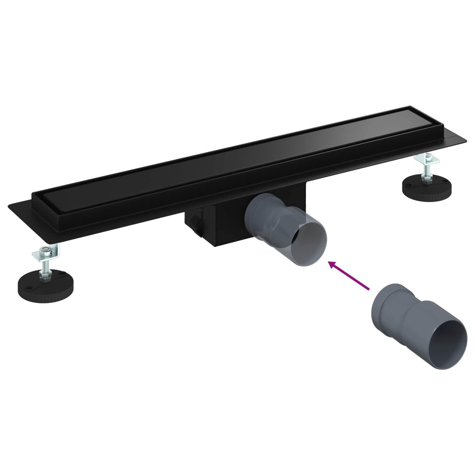 2 az 1-ben zuhanylefolyó fekete 60 cm rozsdamentes acél 304